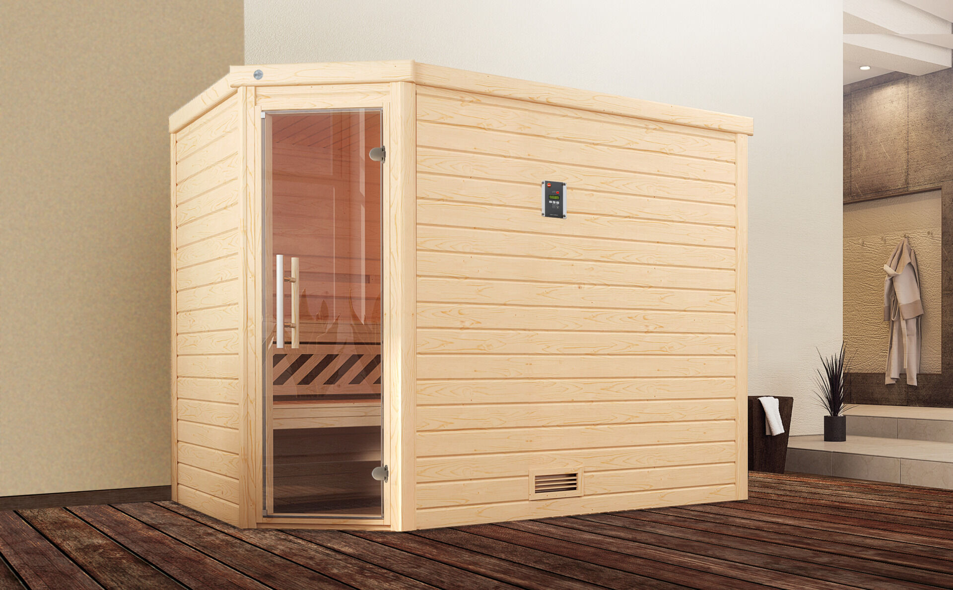 weka Premium-Massivholzsauna 45 mm TURKU 3, ohne Ofen, ohne Beleuchtung