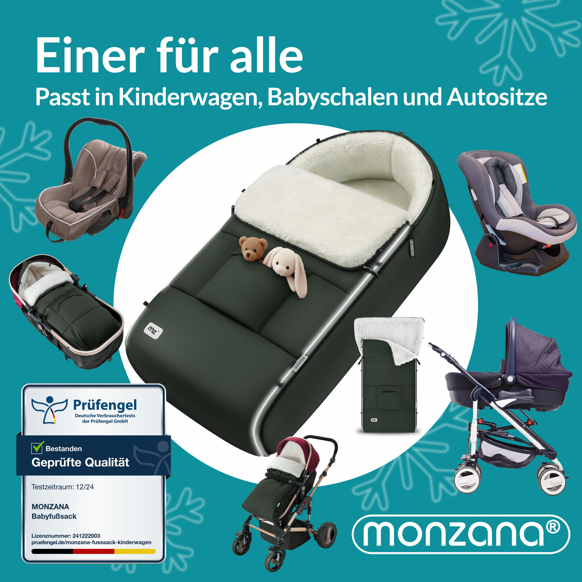 Babyfußsack Grau-Grün gefüttert Kinderwagen geeignet