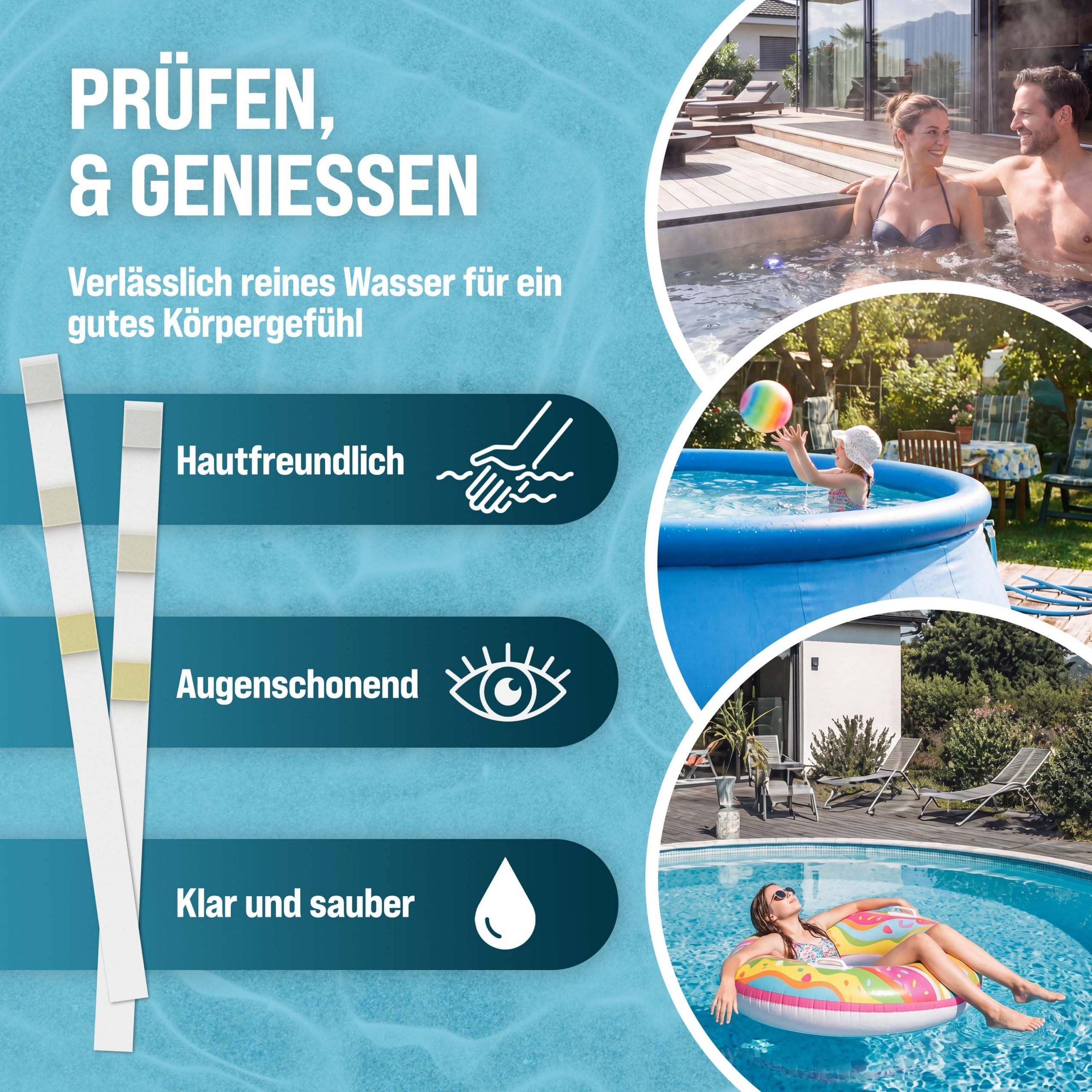 Pool Teststreifen 3in1 Wassertester 150 Stück für Pool Schwimmbad Whirlpool Spa chemisch pH Chlor Alkalinität