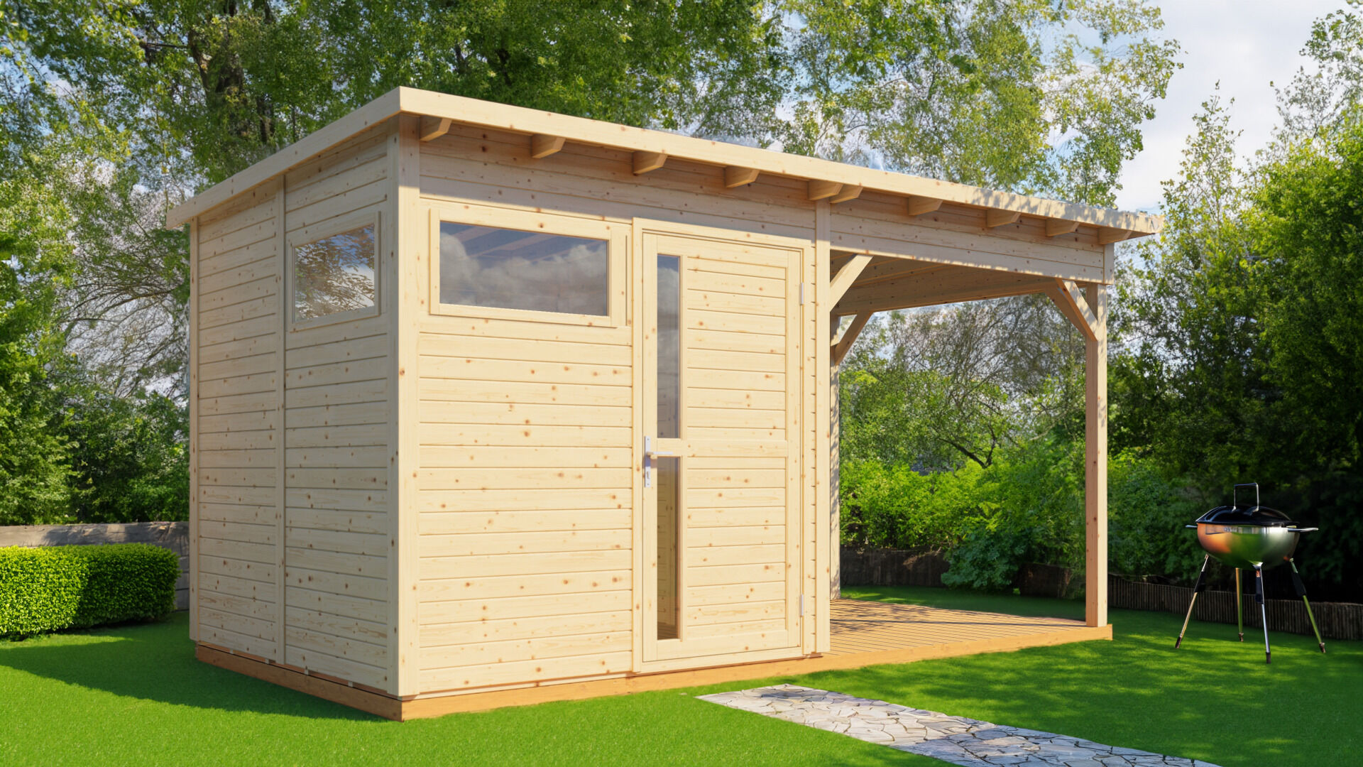 Gartenhaus Holz Pentus 2 Lounge naturbelassen 449 x 234 cm