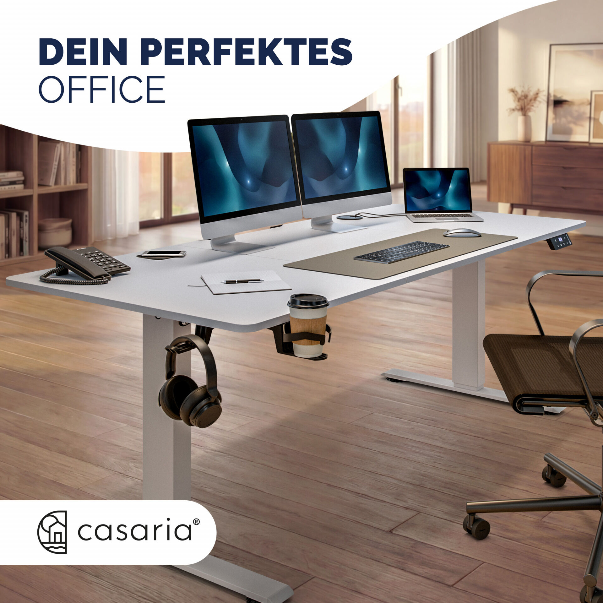 Höhenverstellbarer Schreibtisch Weiß 140x70x72-117cm