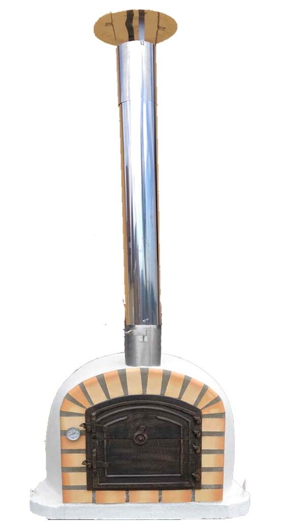 Pizzaofen Lissabon AL 90 inkl. Kaminrohr und Regenhut aus Edelstahl, weiß