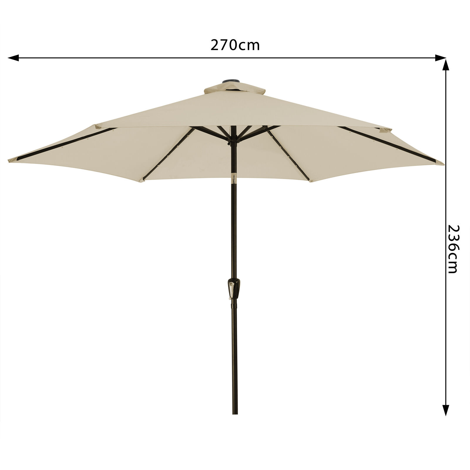 LED Solar Sonnenschirm Miami Beige Alu Ø270cm UV-Schutz 80+