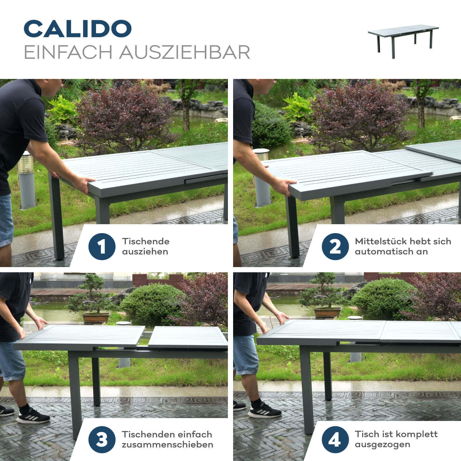 Garten-Sitzgruppe CALIDO MADERA inklusive ausziehbarer Gartentisch + 6 Stühlen