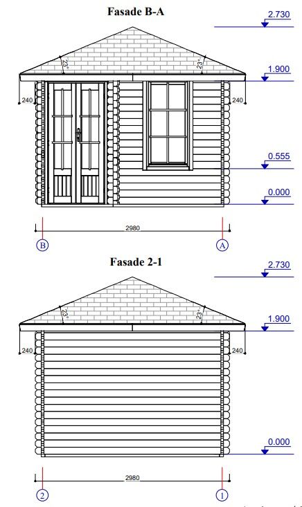 Zeichnung Fassade 2 Gartenhaus Schweden 38