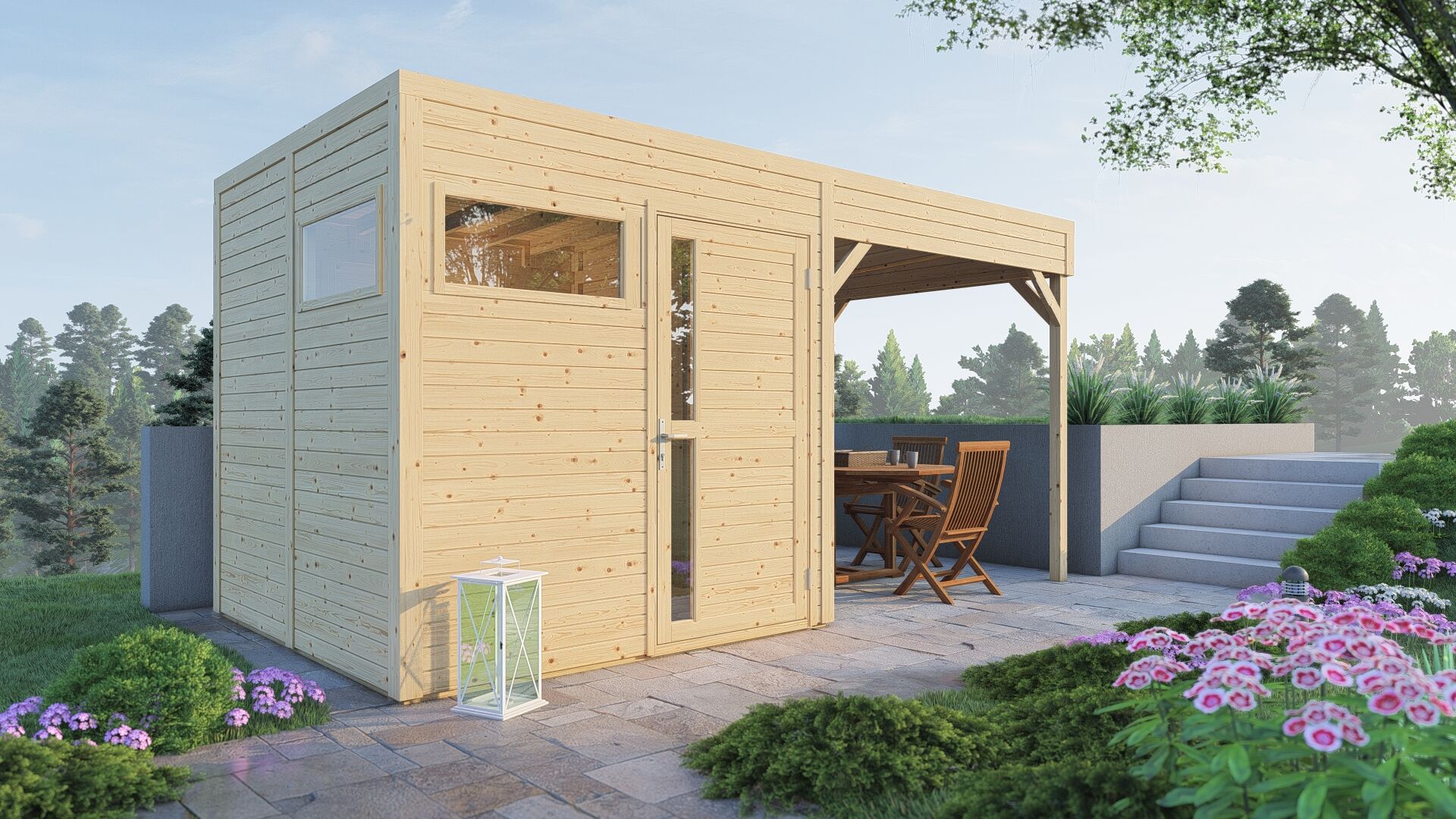 Gartenhaus Cubus 2 Lounge naturbelassen 449 x 234 cm