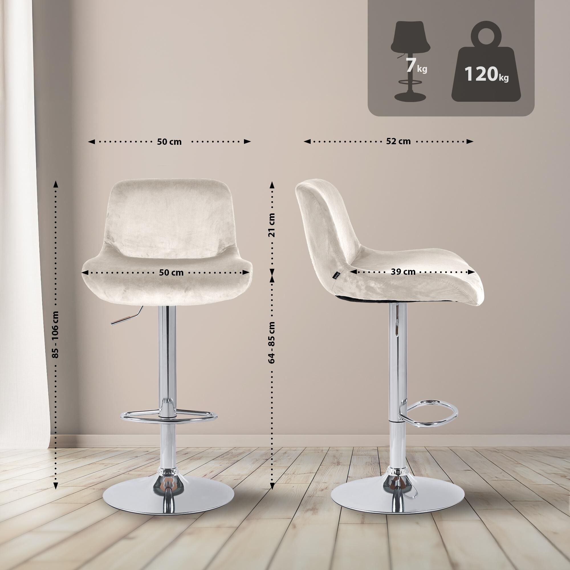 Barhocker Solon Chrom Samt, creme