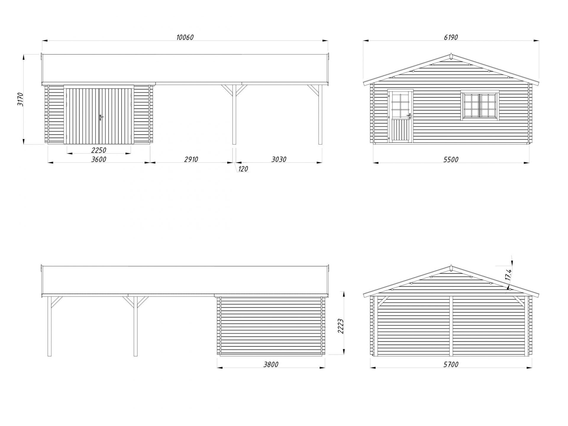 Palmako Holzgarage Roger 19,0+33,2 m2 mit Holztor