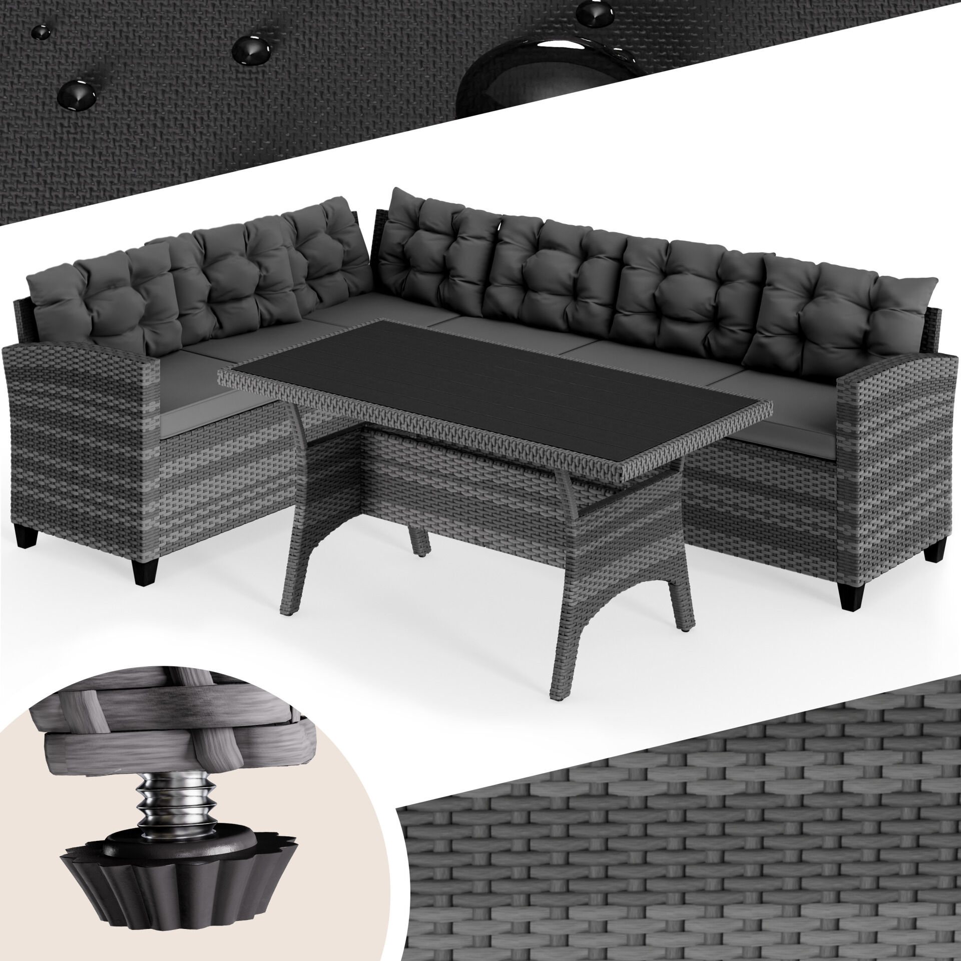 Polyrattan Ecklounge Lissabon Grau/Anthrazit inkl Kissen