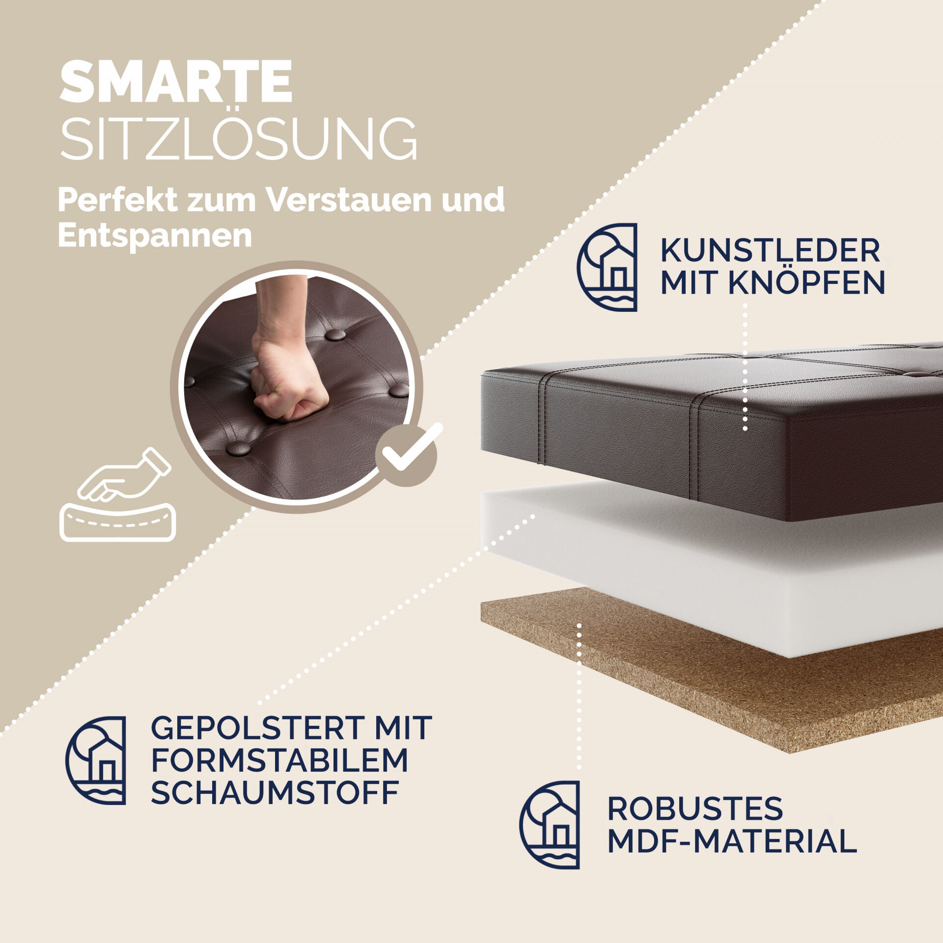 Sitzbank Braun 80x40x40cm MDF faltbar