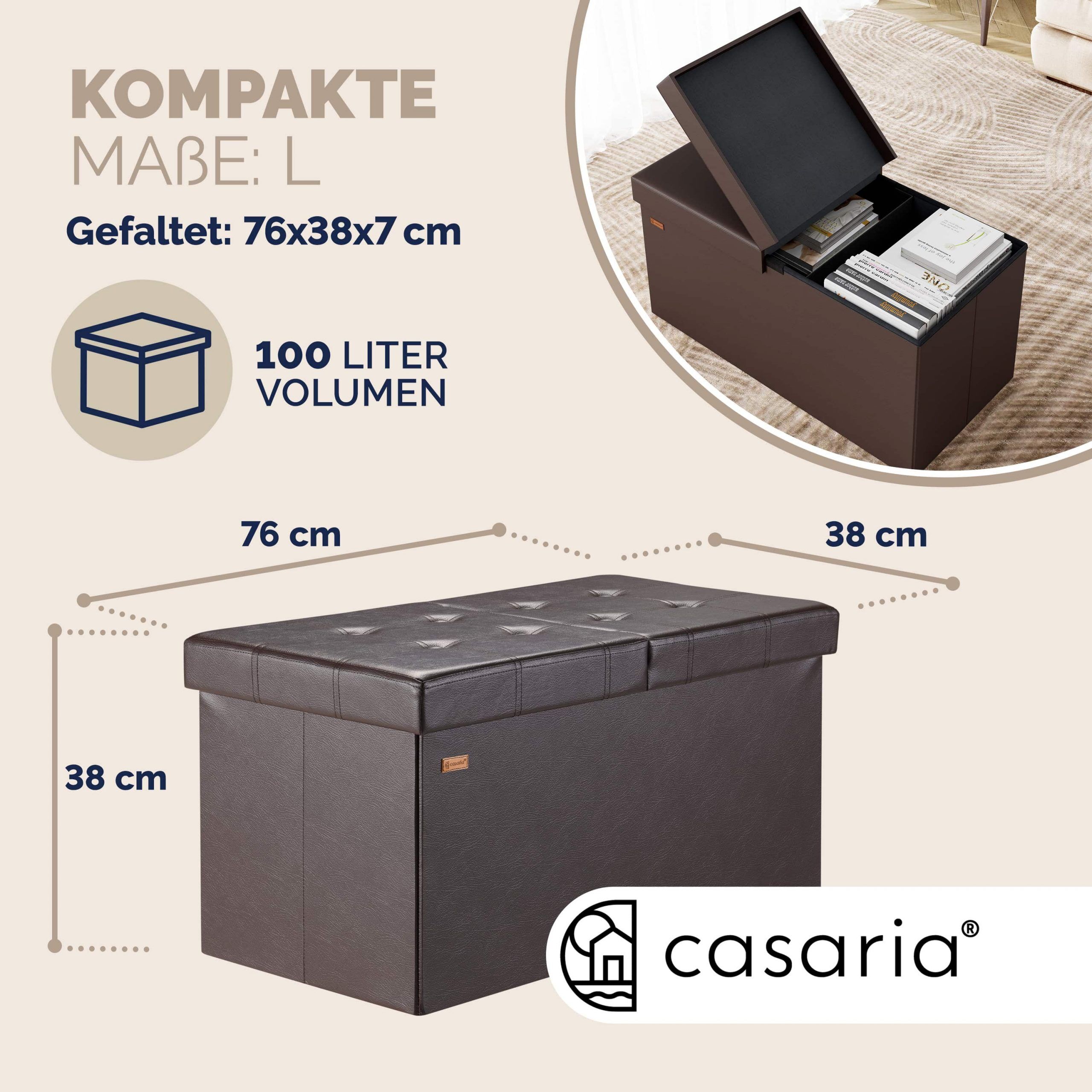 Sitzbank Braun 80x40x40cm mit Stauraum faltbar