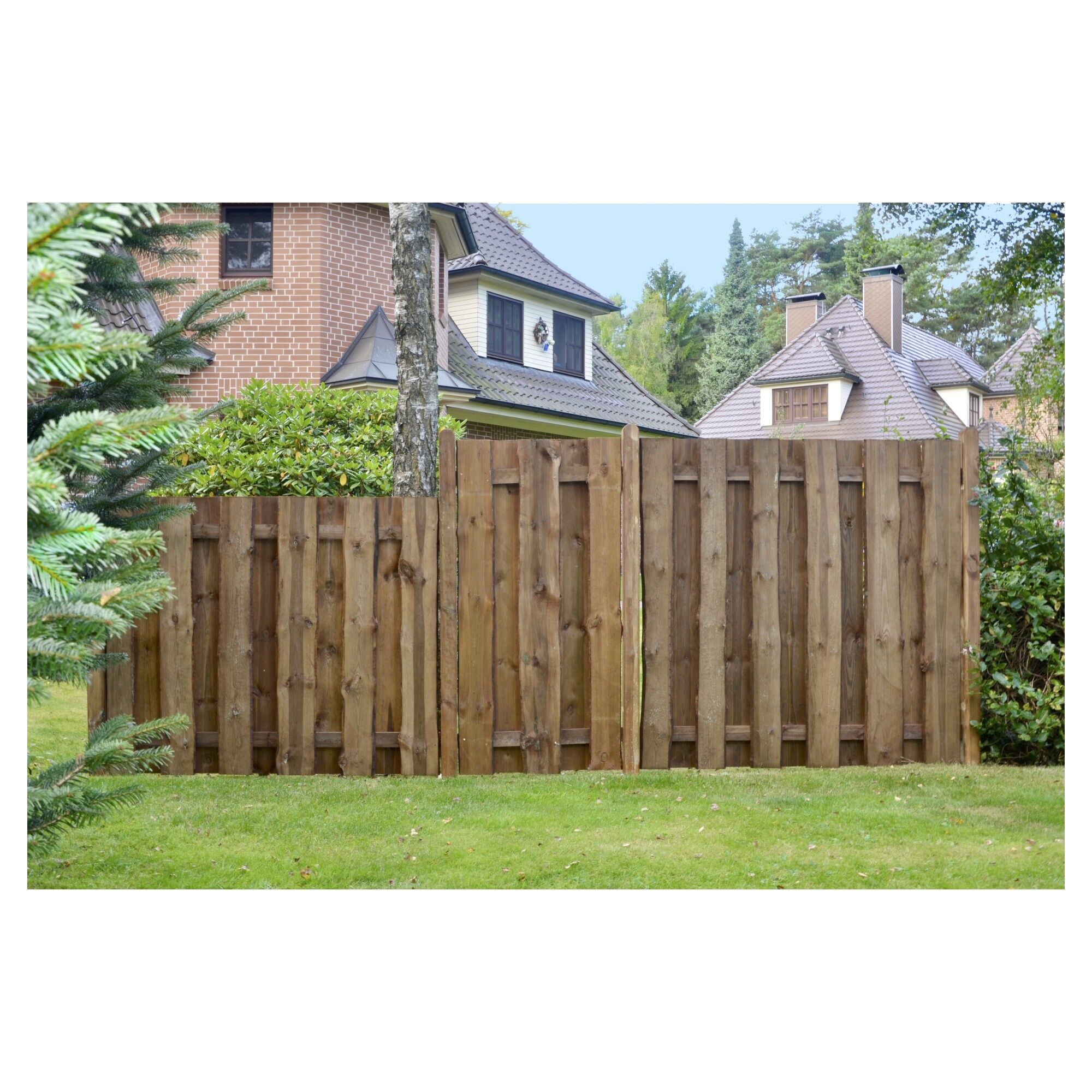 SEELAND-Serie kdi-braun, 180 x 180 cm, Bretter sägerau, ca. 16mm, Riegel 30/80 mm, mit Baumkante