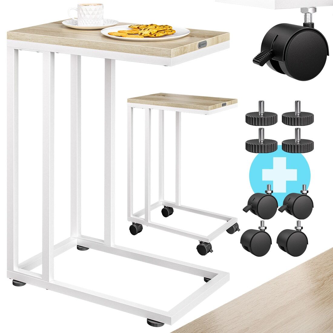 Beistelltisch Weiß unterfahrbar 50x35x65/70cm mobil Rollen mit Bremse