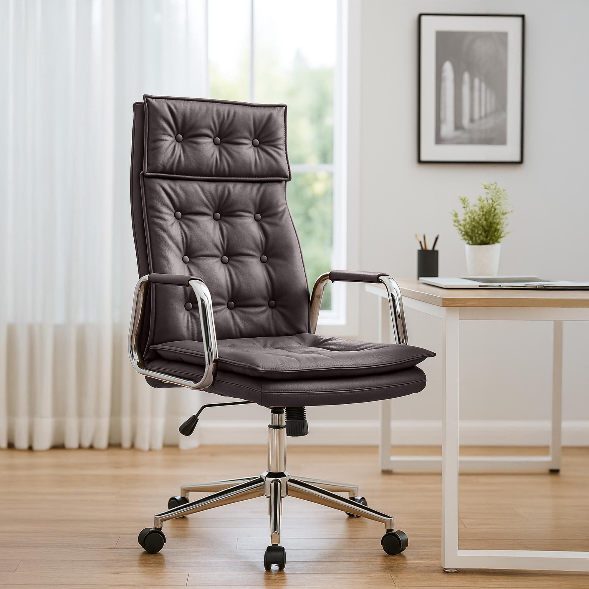 Bürostuhl Sotira Echtleder, braun