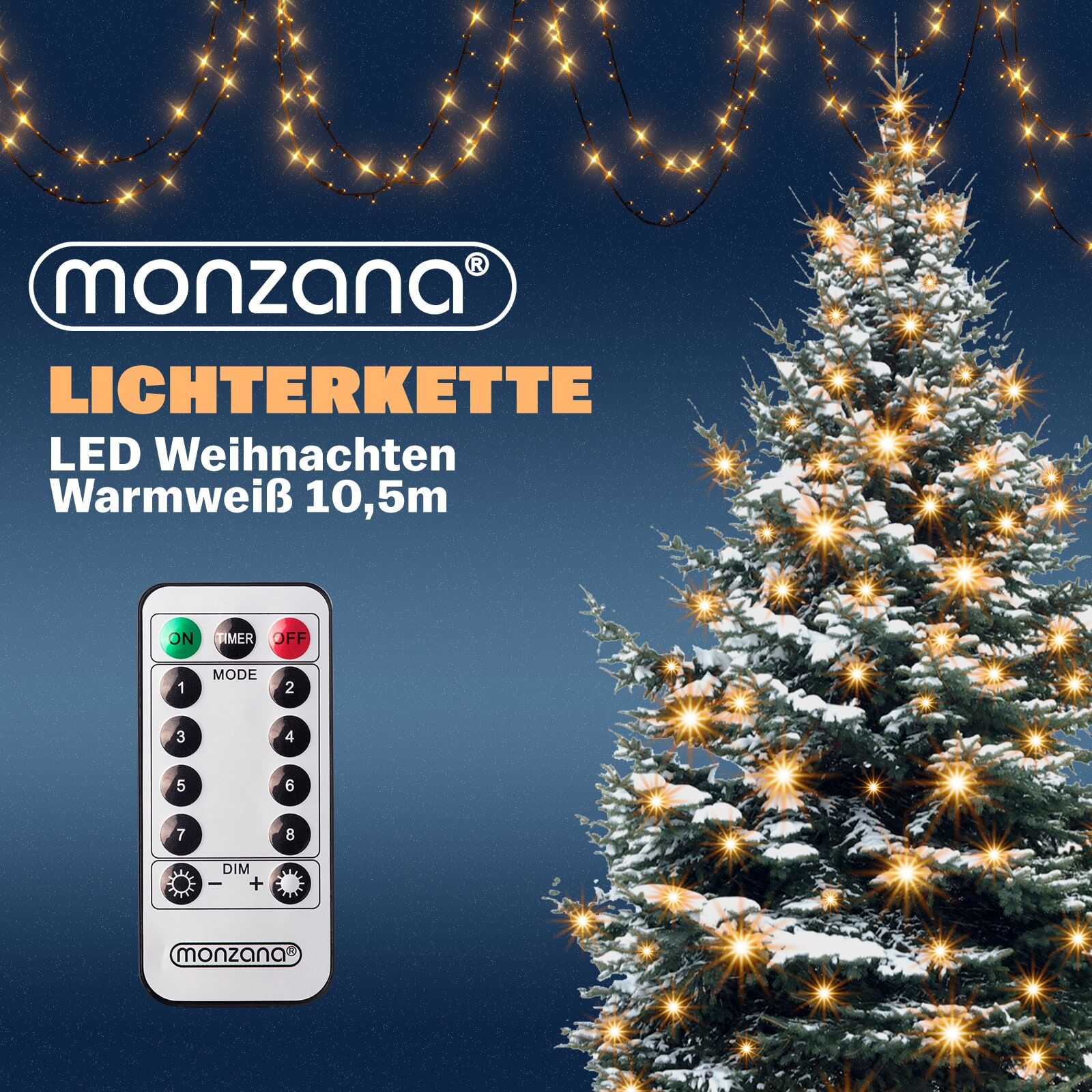 Lichterkette Warmweiß 10,5m Timer