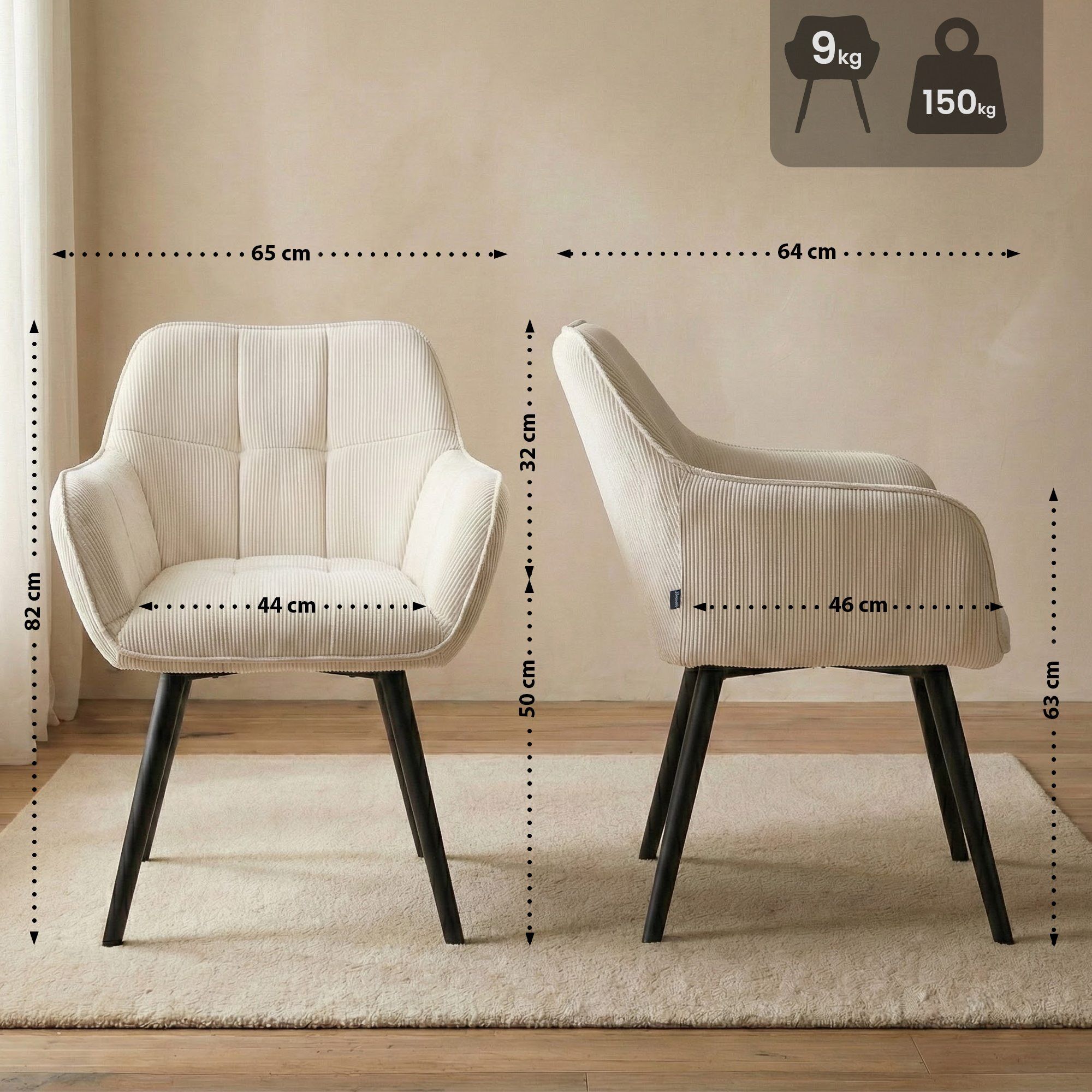 Esszimmerstuhl Vienna Cord schwarz, creme