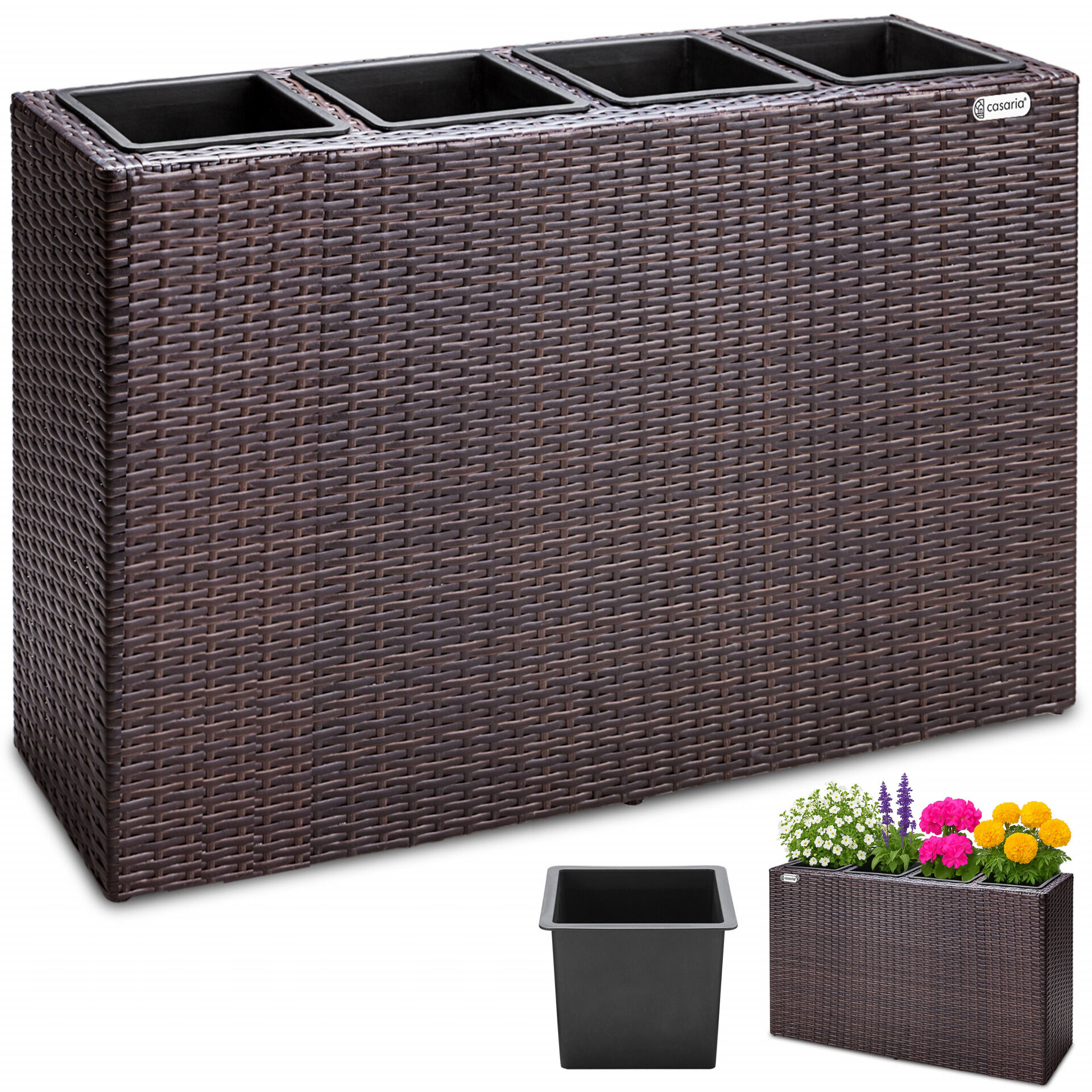 Polyrattan Blumentopf Braun 95x27x60cm