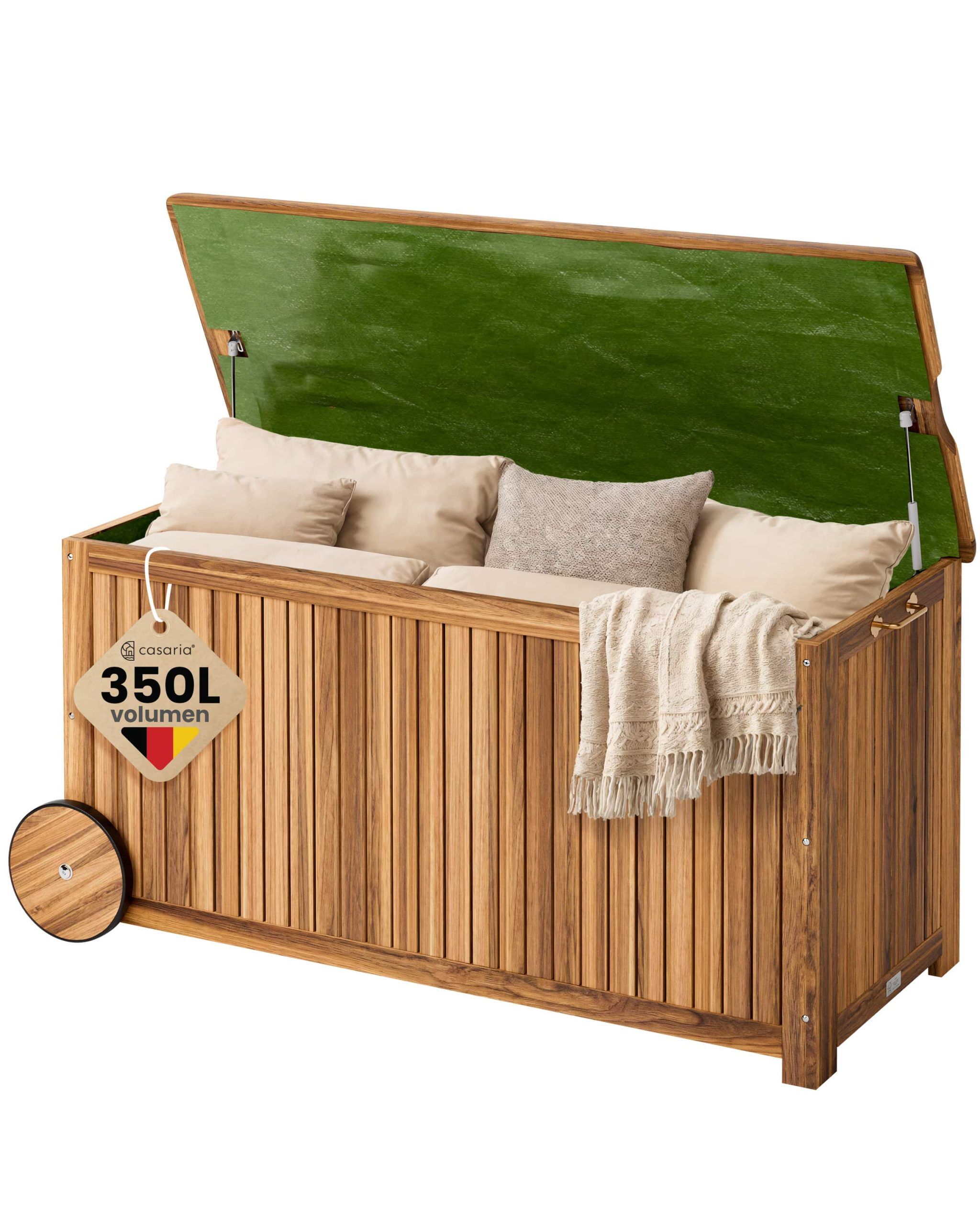 Gartenbox Akazienholz 350L mit Innenplane 119x50x61cm wetterfest