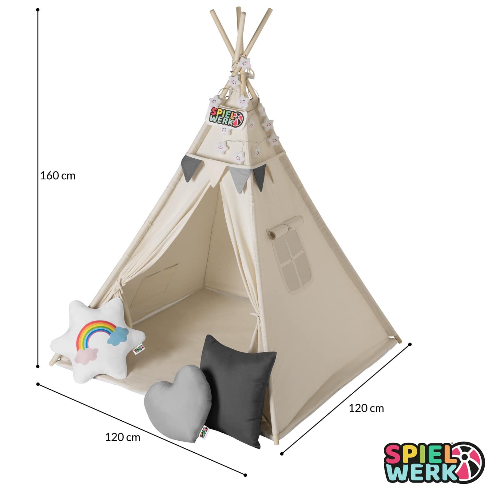 Tipi Spielzelt Weiß 160x130x130cm
