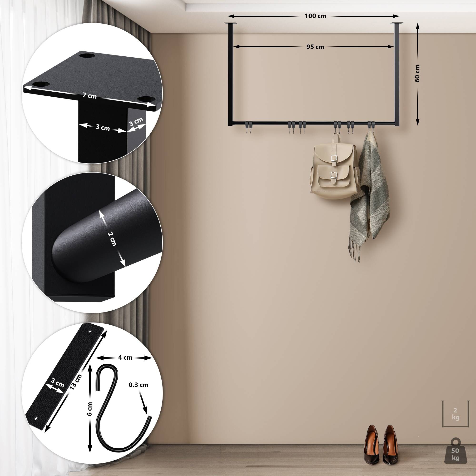 Kleiderstange Fenton 100x60 cm 12er, schwarz