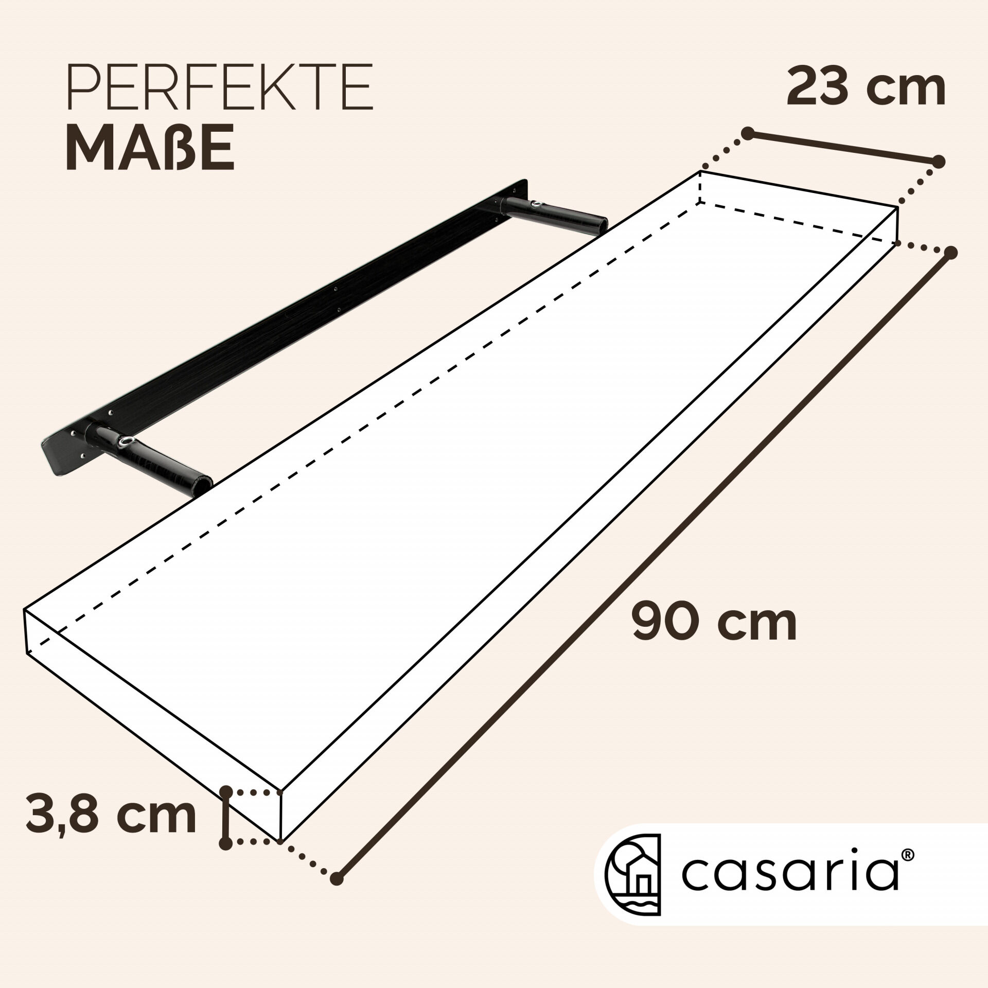 Wandregal Schweberegal 90cm Schwarz + Halterung