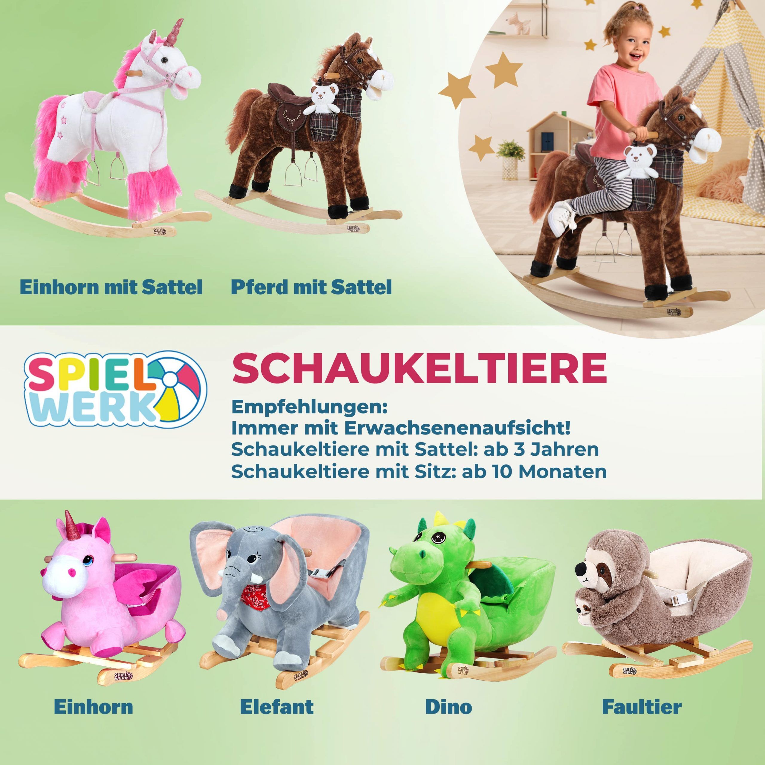Schaukeltier Einhorn Weiß mit Geräuschfunktion