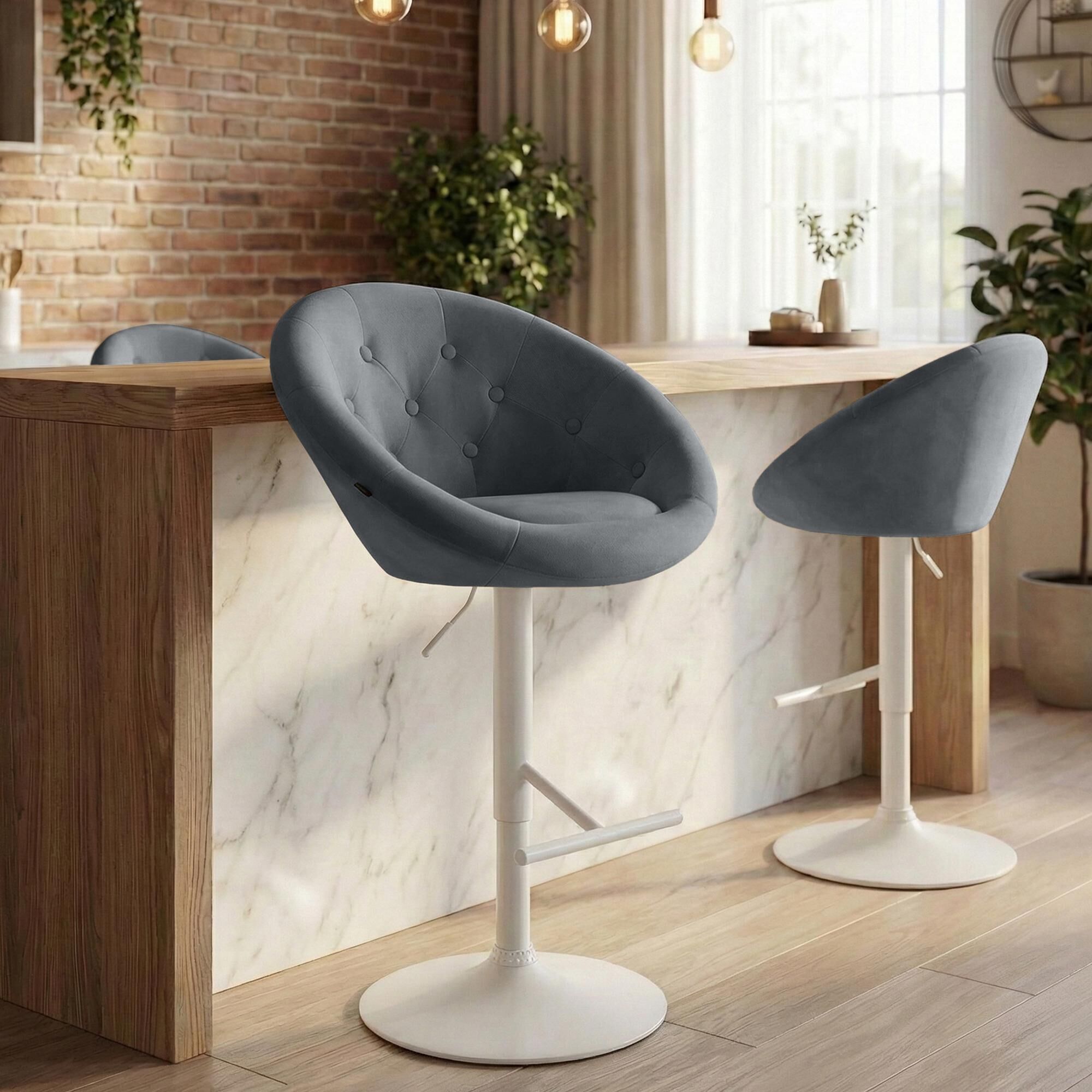 Barhocker London Samt weiß, dunkelgrau