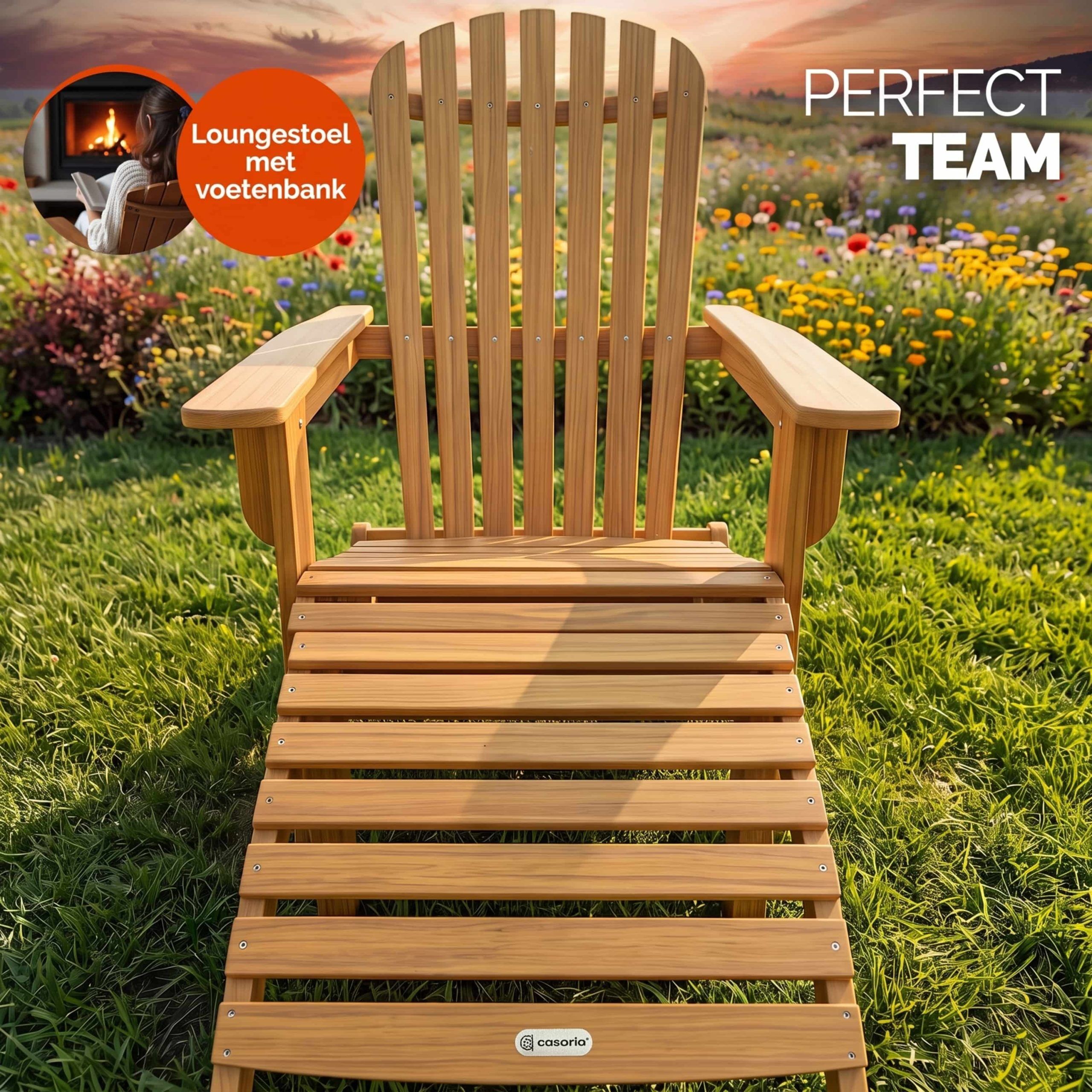 Liegestuhl Adirondack 2er-Set Akazienholz + Fußstützen