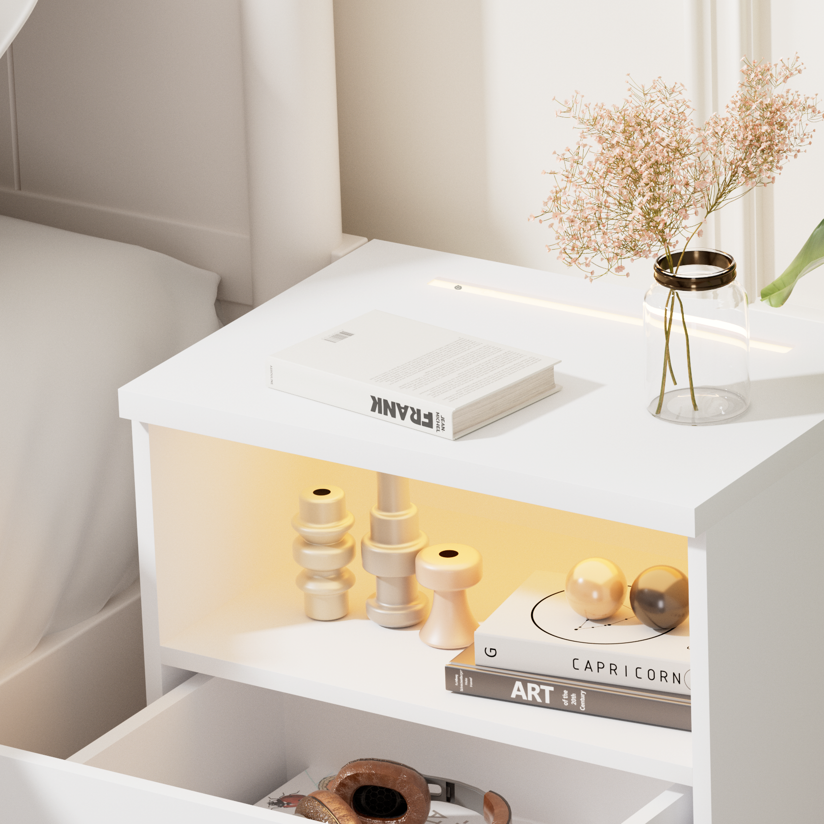 Nachttisch Jamie 2er-Set Weiß 55x40x28cm