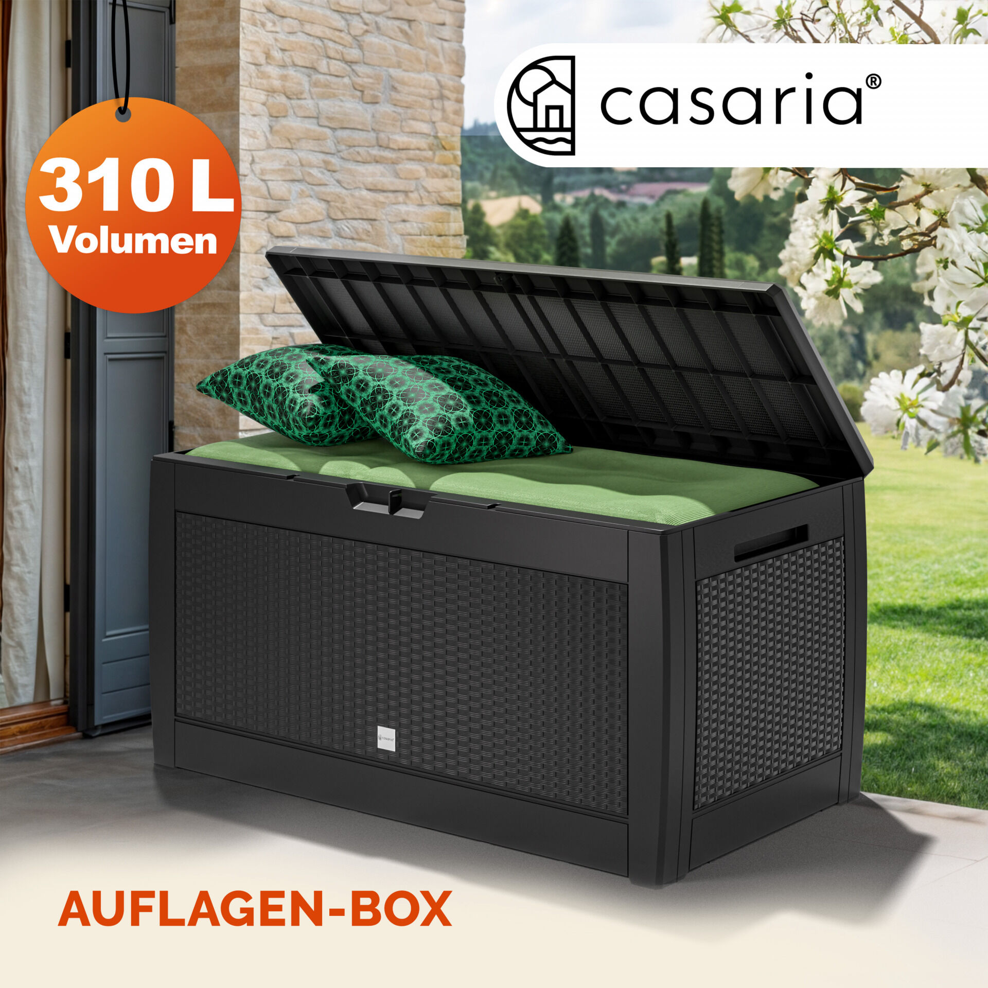 Gartenbox Rato 310L Anthrazit Rattan Optik wasserdicht