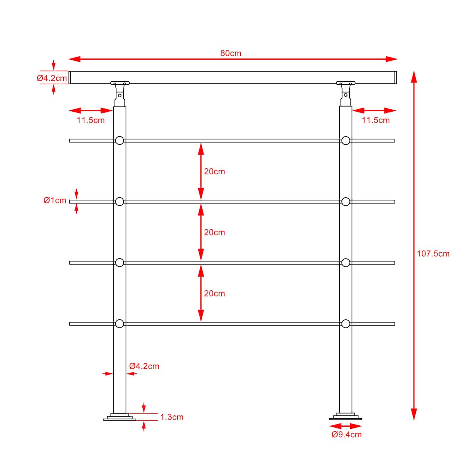 Treppengeländer Edelstahl 80cm 4 Streben