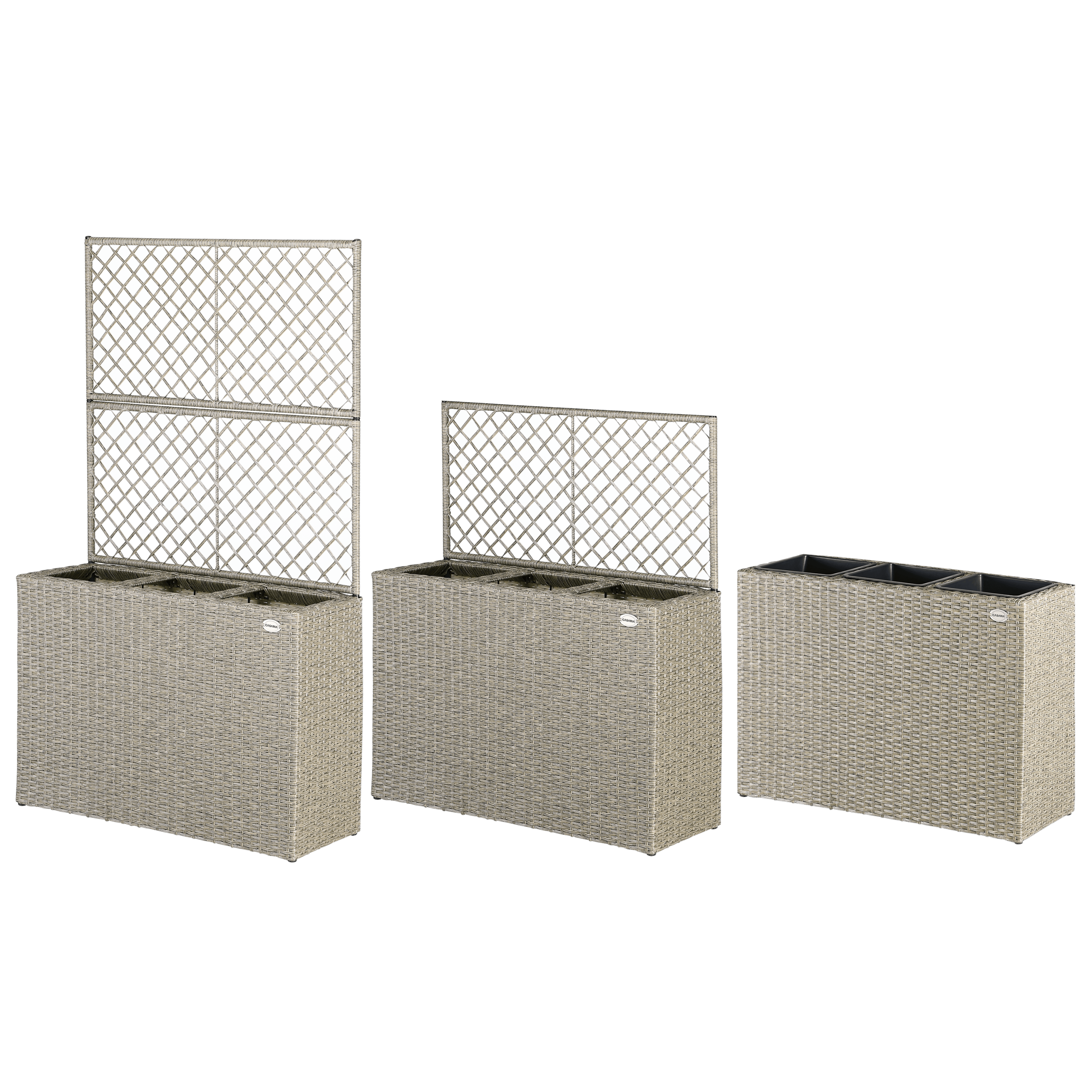 Polyrattan Blumenkasten mit Rankgitter Creme
