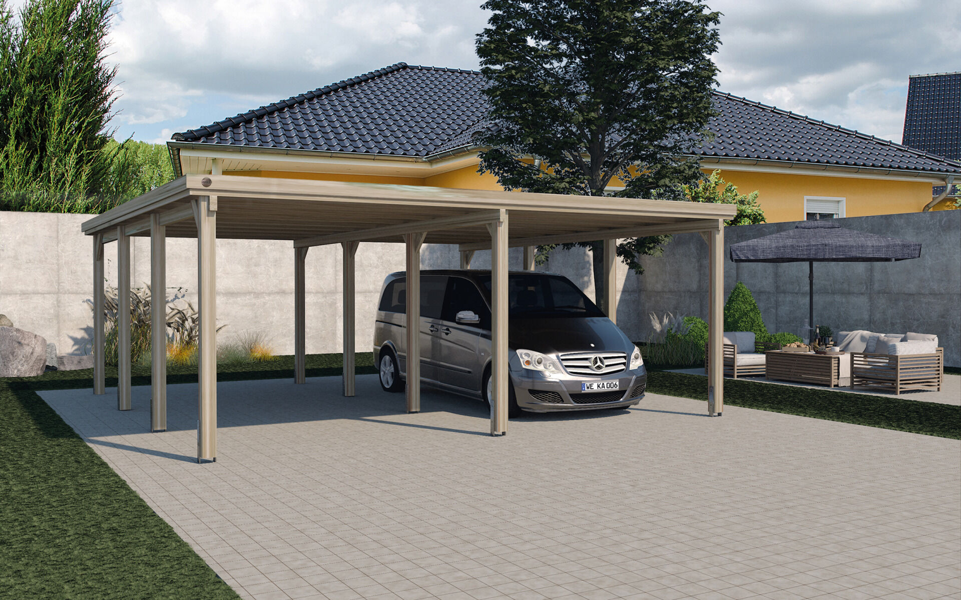 weka Flachdach-Doppelcarport 618 Gr.2 mit PVC-Dachplatten