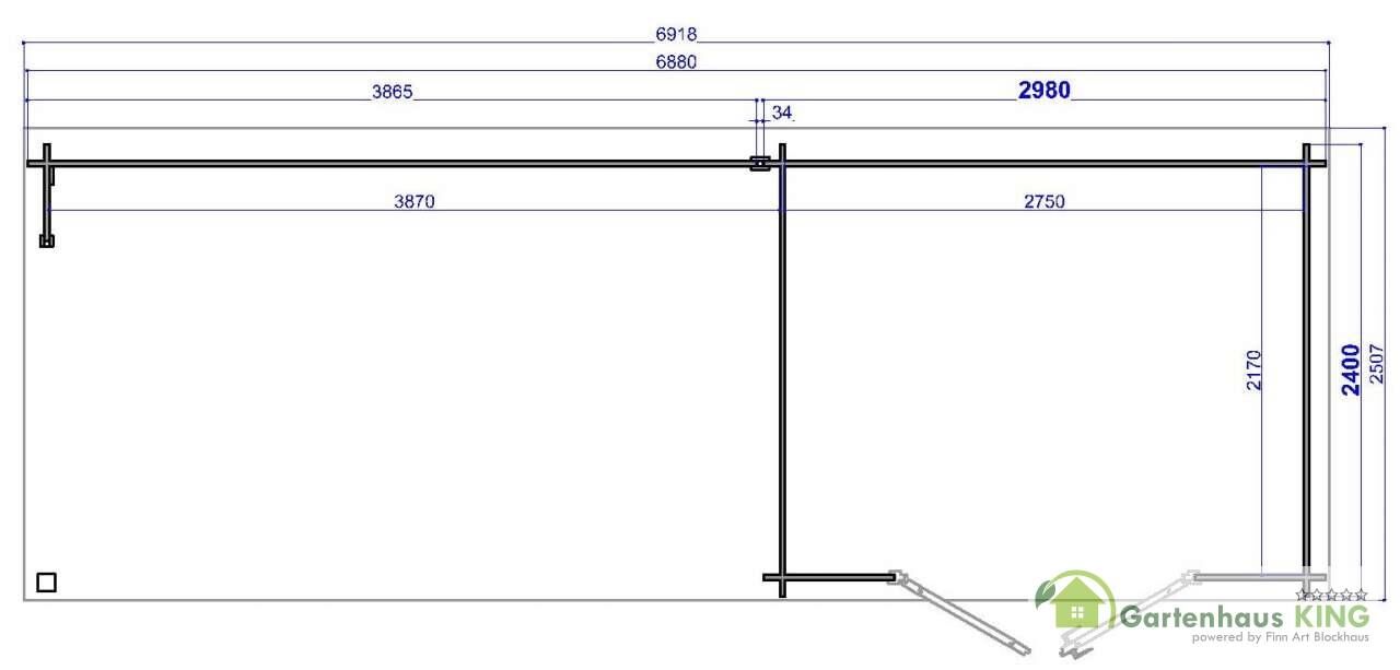 28 mm Flachdach Gartenhaus Funny 5 Grundriss - 28238