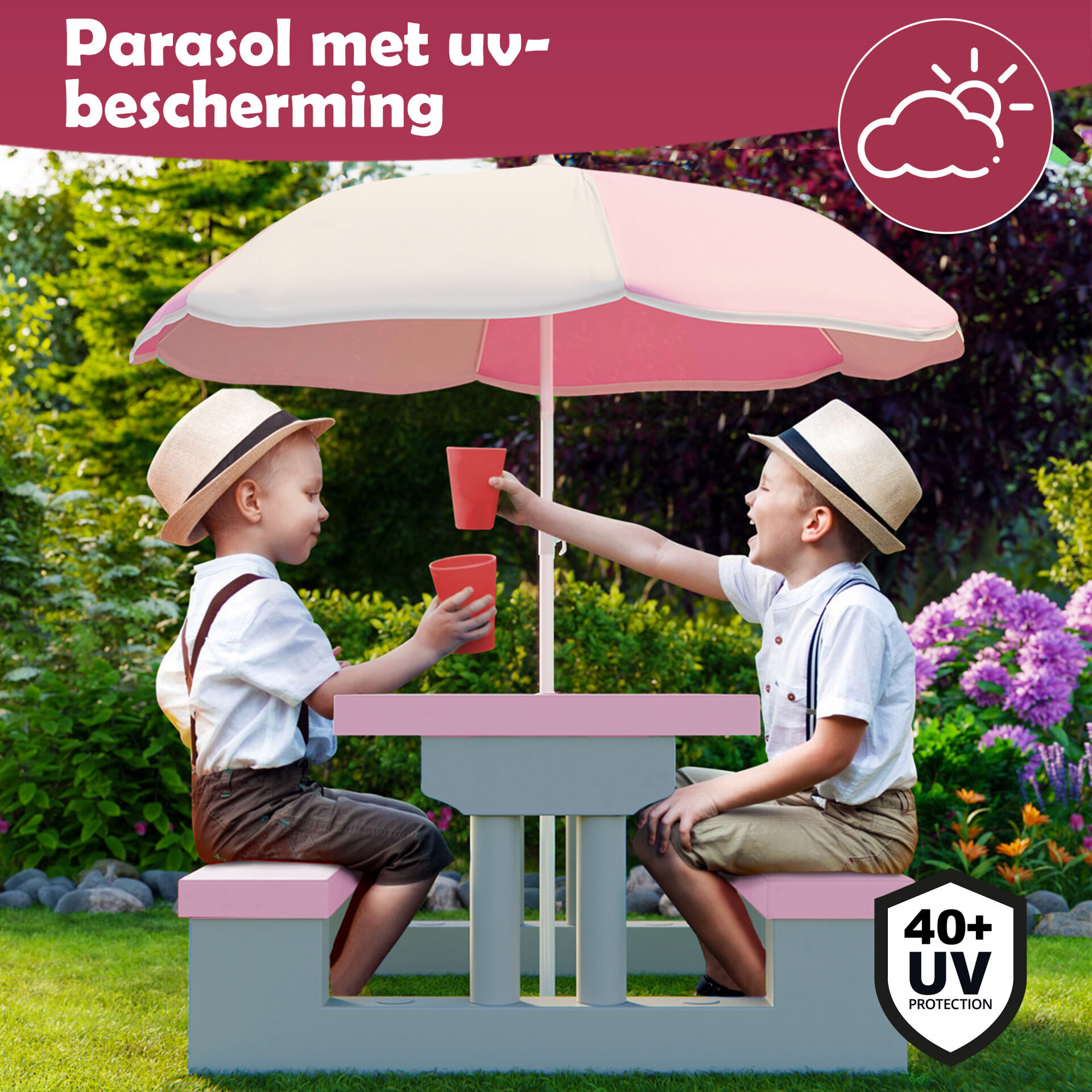 Kindersitzgruppe Pink mit Sonnenschirm