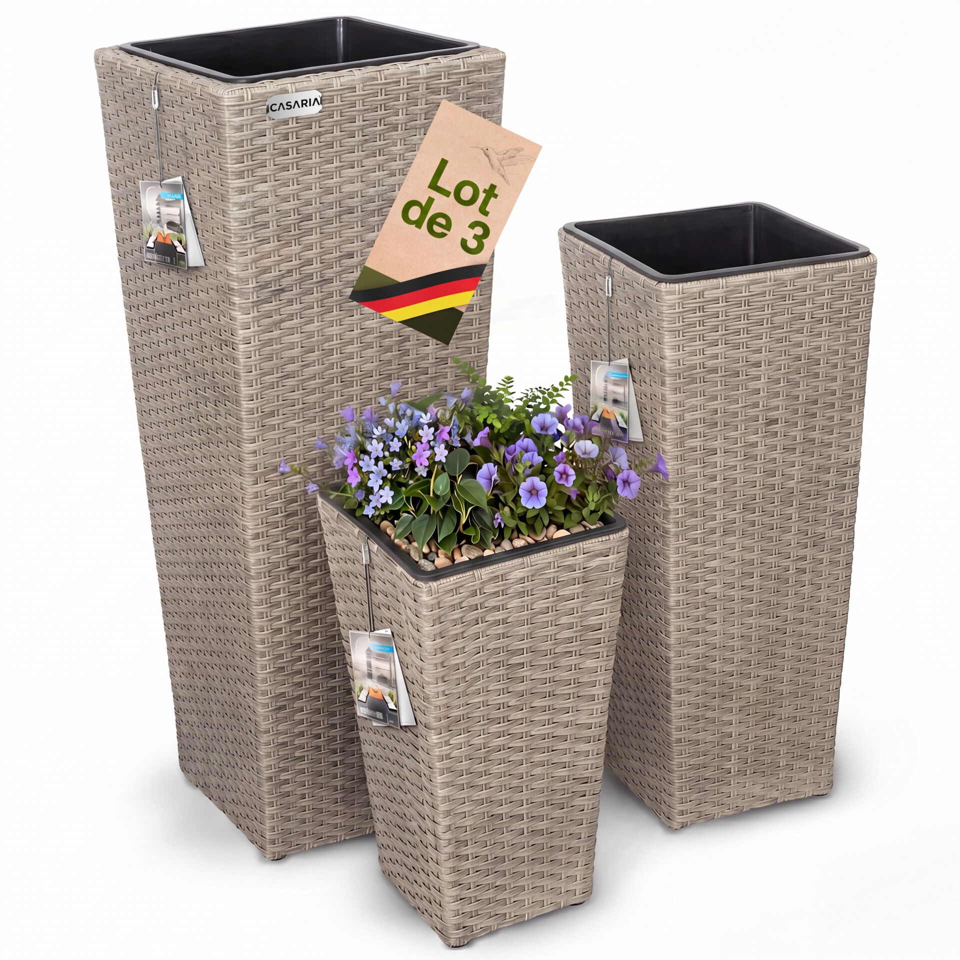 Polyrattan Blumentopf 3er-Set Creme