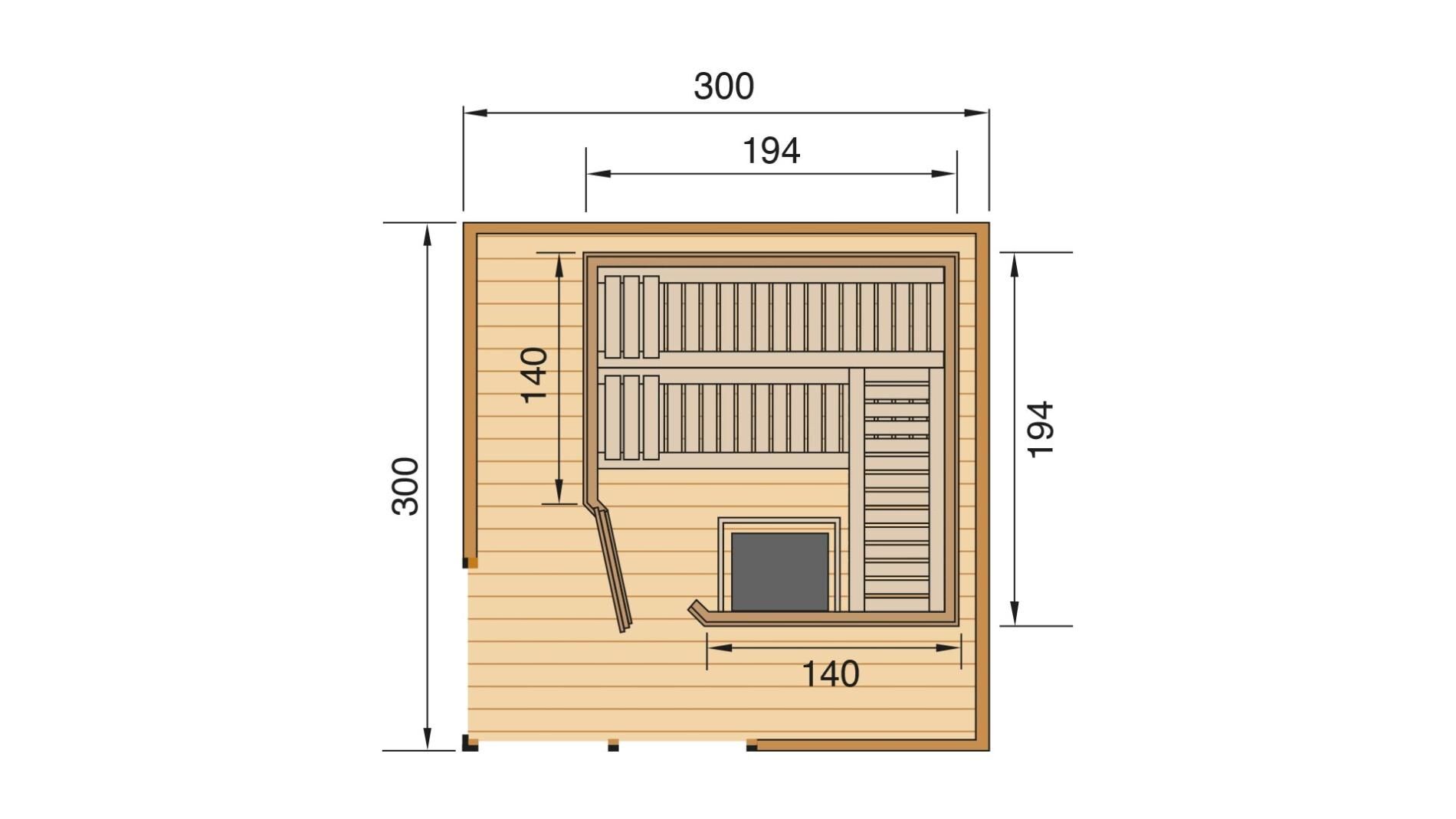 Design-Saunahaus SH 412, G.grau, 9,0 kW Ofen Klassik Kompakt int. Steuerung Steine & Kabel, ohne Beleuchtung