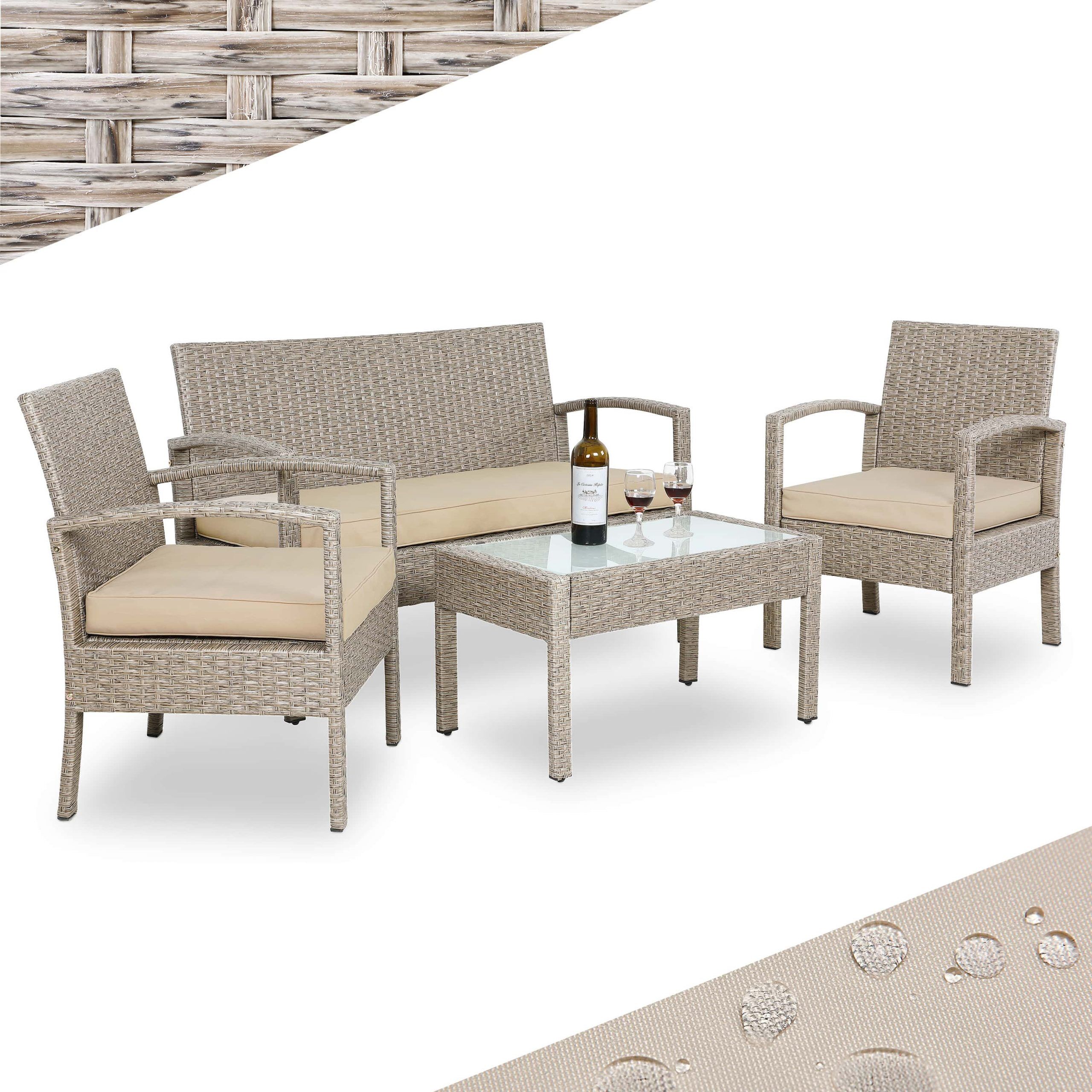 Polyrattan Garten-Sitzgruppe 4-tlg Creme