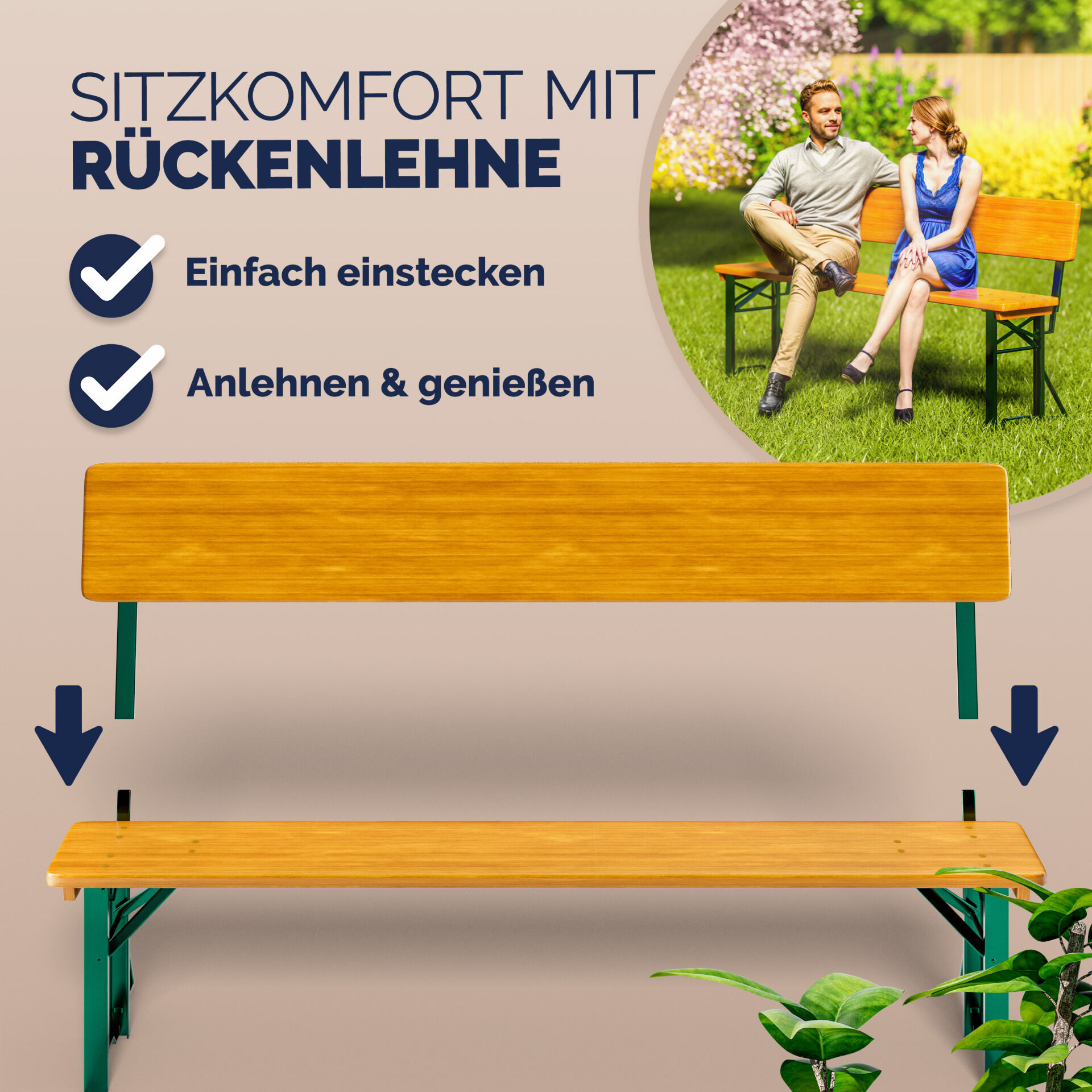 Bierzeltgarnitur mit Lehne Modell 2026 170 cm Stabil Hohe Belastbarkeit Klappbar Holz für 8 Personen Festzeltgarnitur