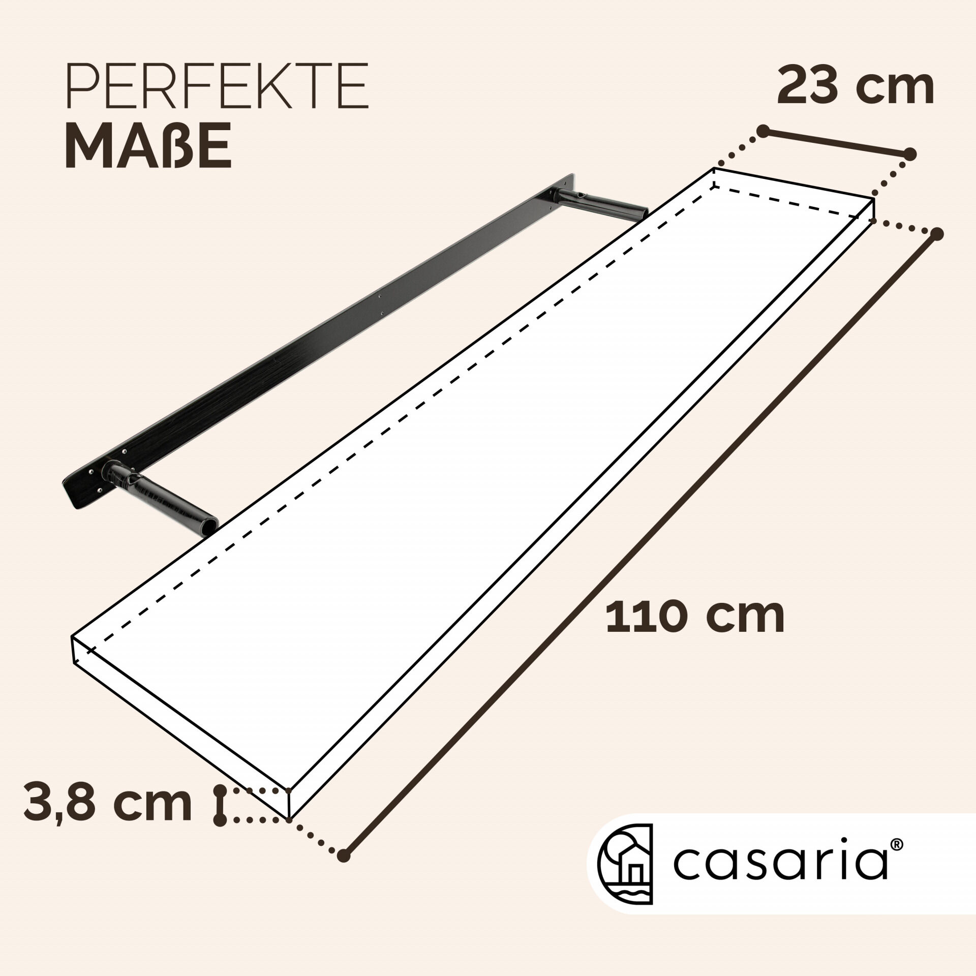 Wandregal Schweberegal 110cm Schwarz + Halterung