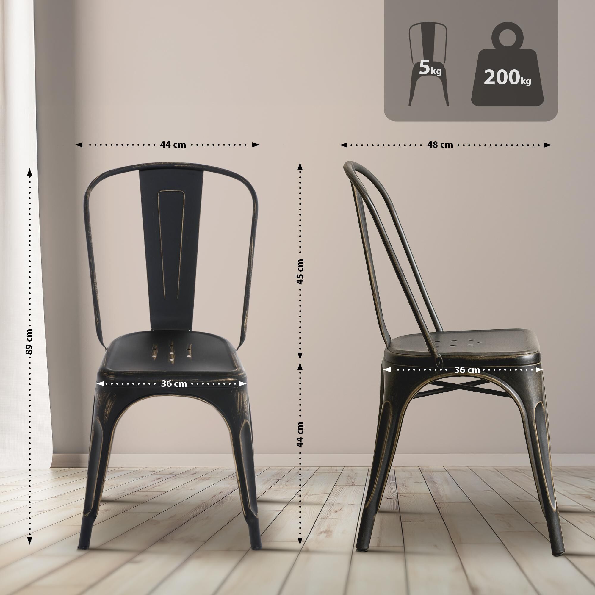 Stuhl Benedikt antik, schwarz-gold