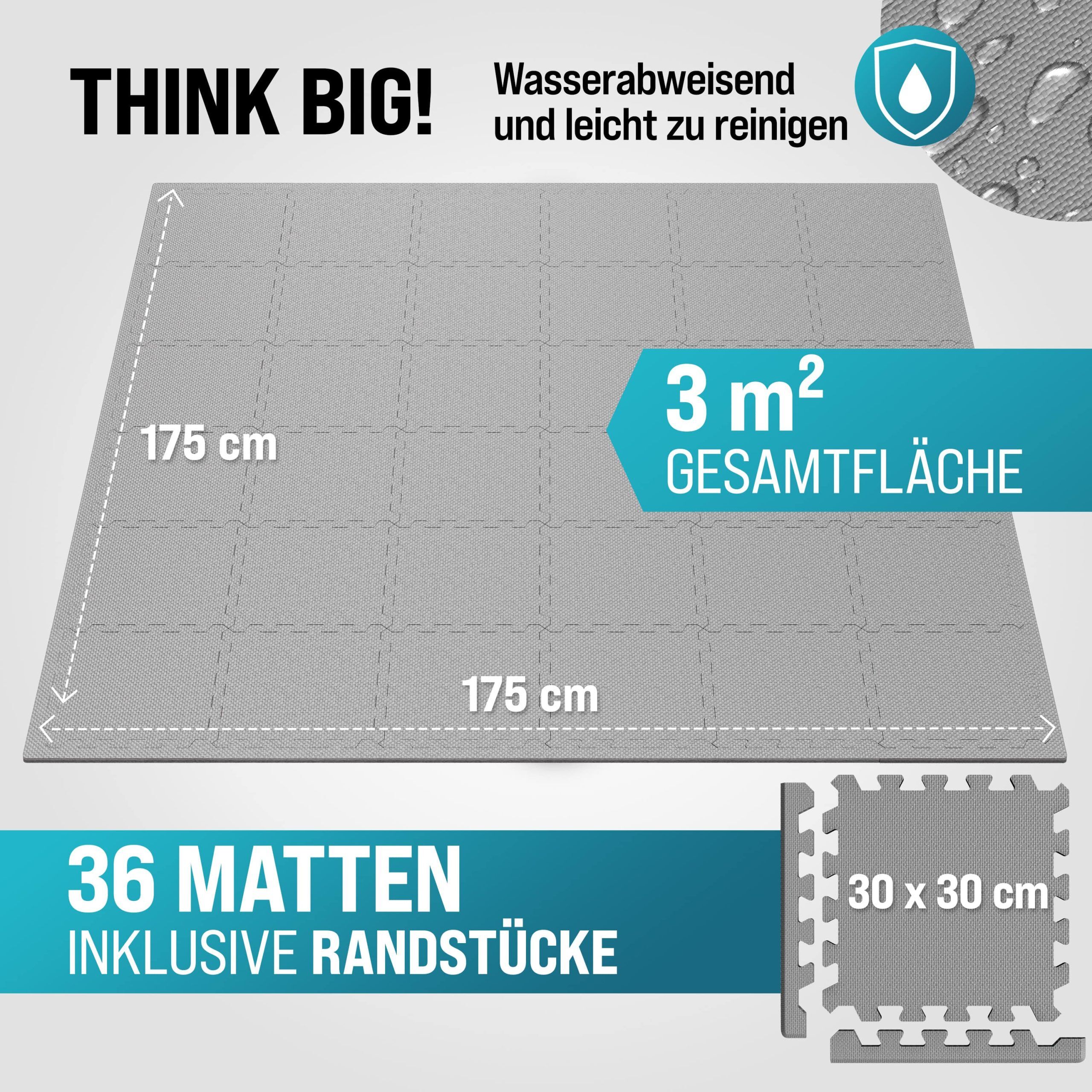 Bodenschutz-/Puzzlematten 36er-Set Grau 175x175x1cm