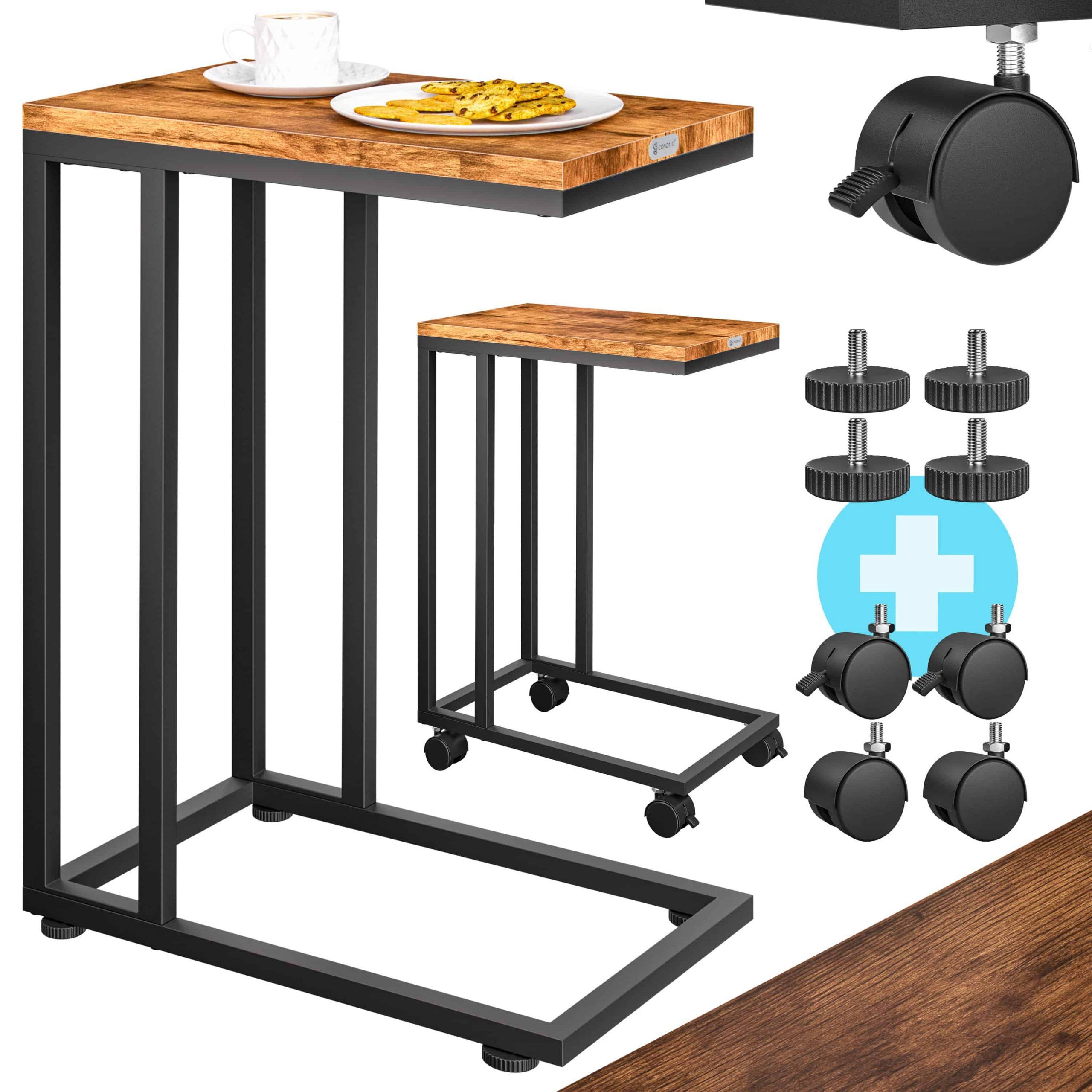 Beistelltisch Schwarz unterfahrbar 50x35x65/70cm mobil Rollen mit Bremse