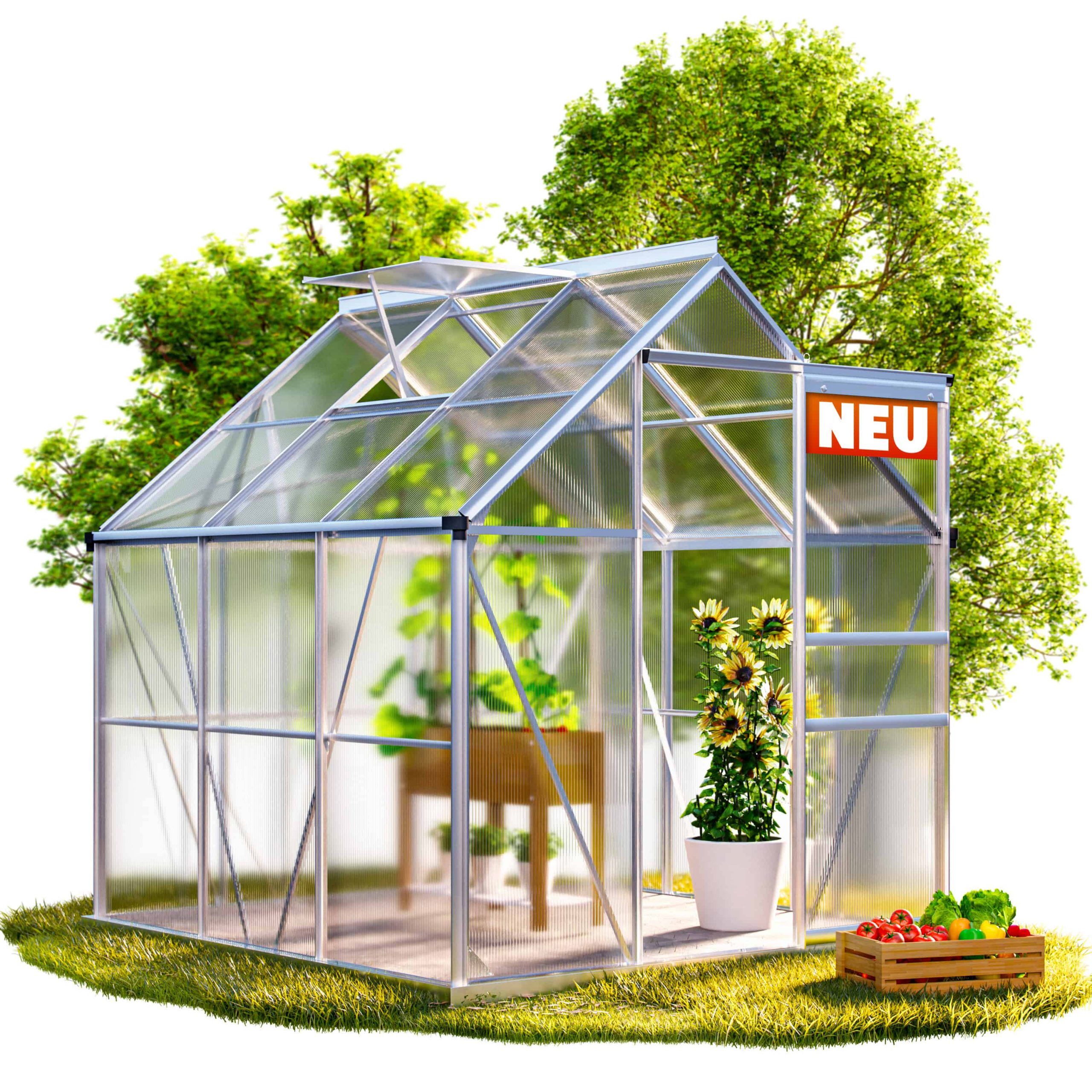Alu Gewächshaus 190x190x195cm mit Dachfenster