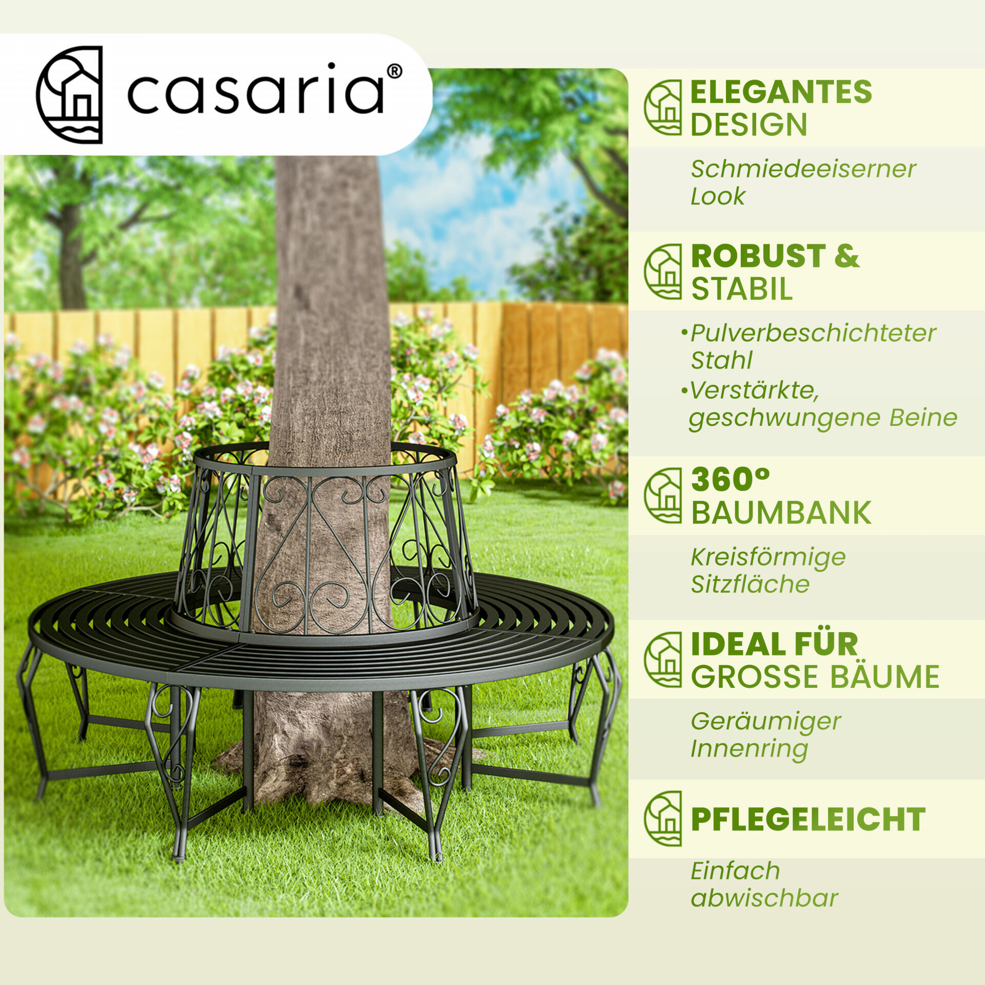 Baumbank Bree Schwarz Metall Ø160cm