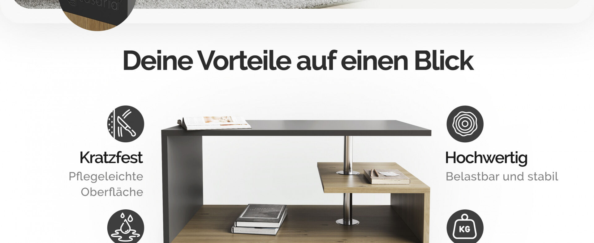 Couchtisch Orlando Holz/Grau 95x55x50cm