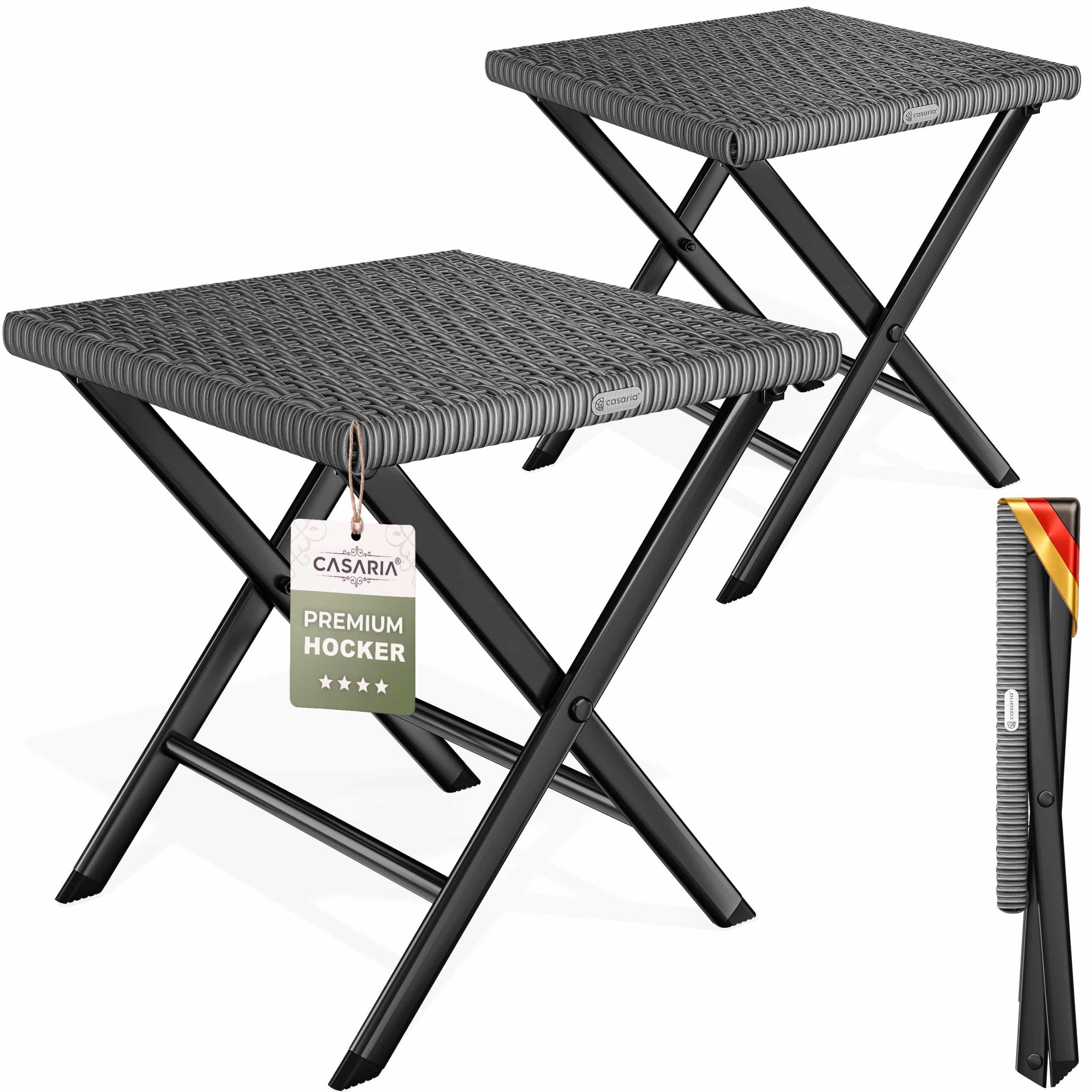 Polyrattan Klapphocker Anthrazit 2er-Set 3in1 120kg Belastbarkeit 43x40x44cm klappbar leicht tragbar außen wetterfest