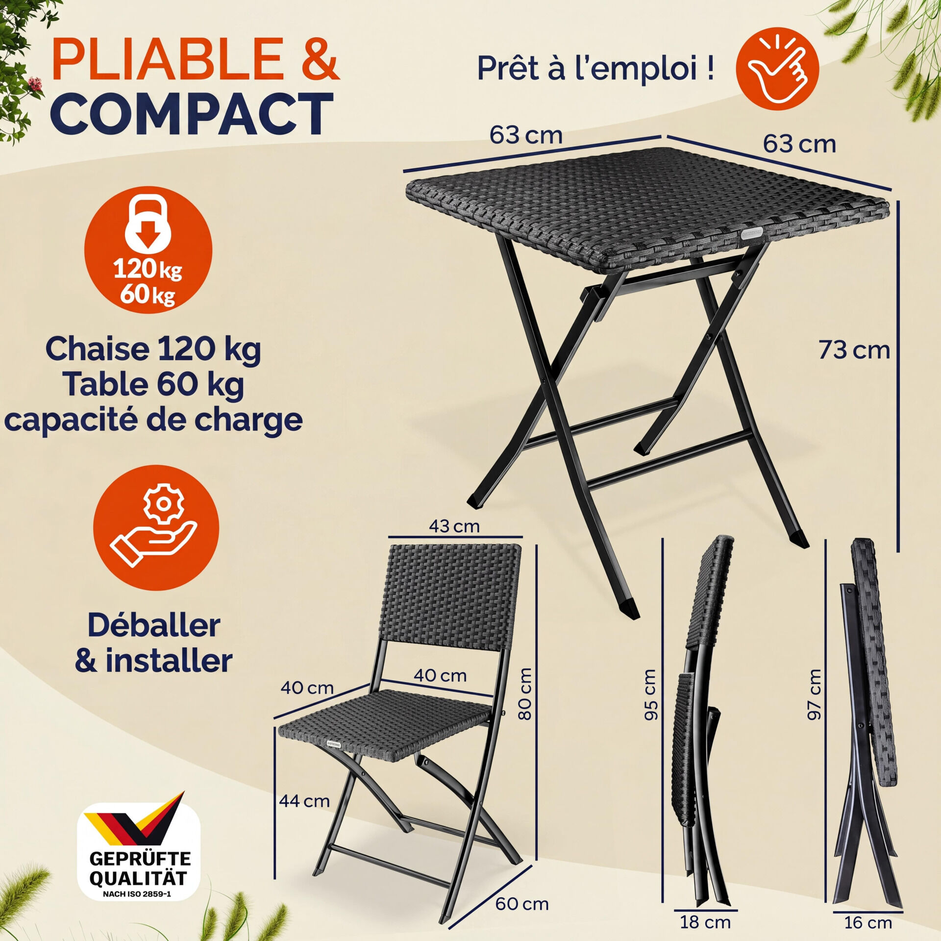 Polyrattan Gartensitzgruppe 3-tlg Schwarz