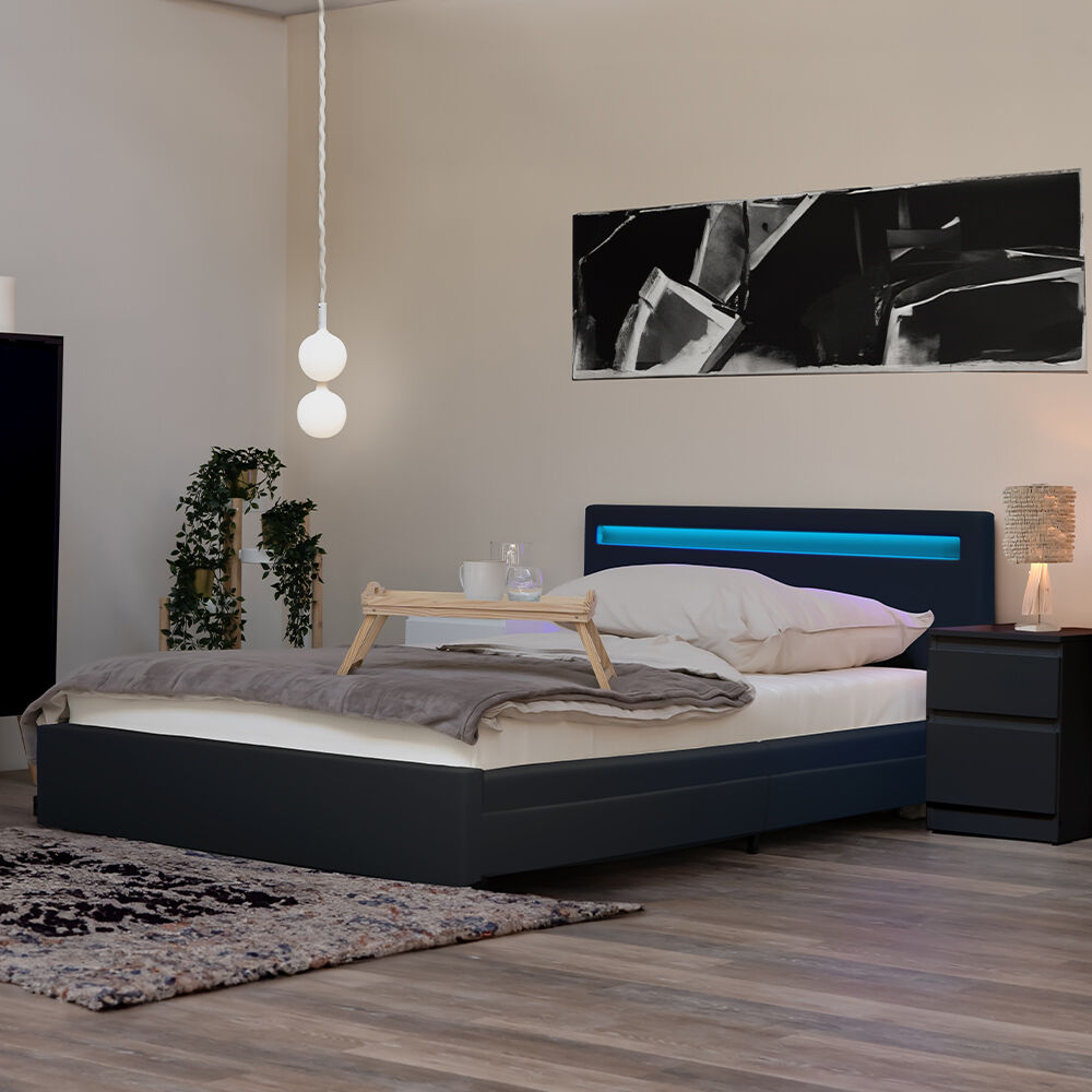 LED Bett mit Schubladen und Matratze NUBE - 180 x 200 cm Dunkelgrau