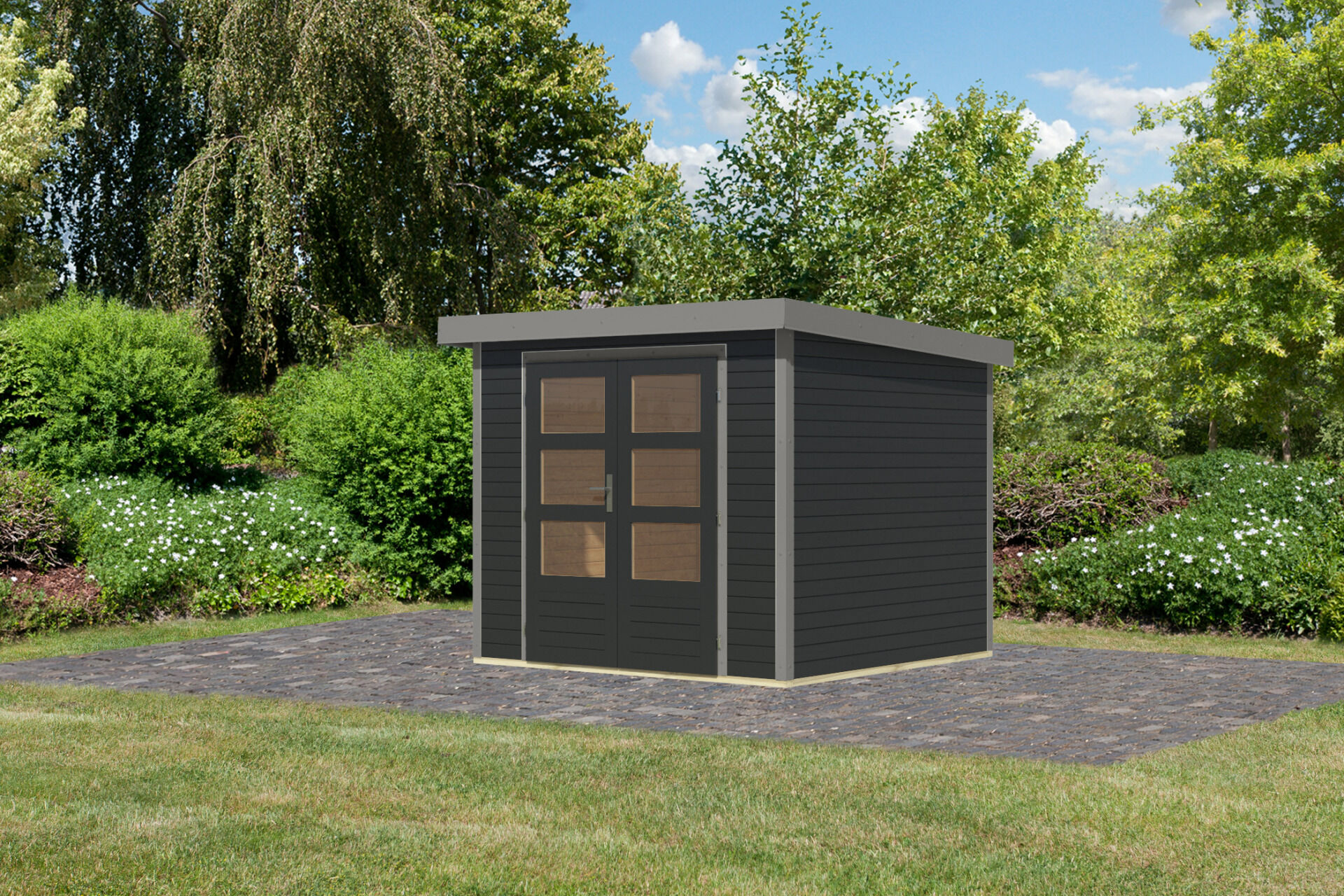 Karibu Pultdach Holz & Metall Gartenhaus Jupiter 3, naturbelassen / graualuminium
